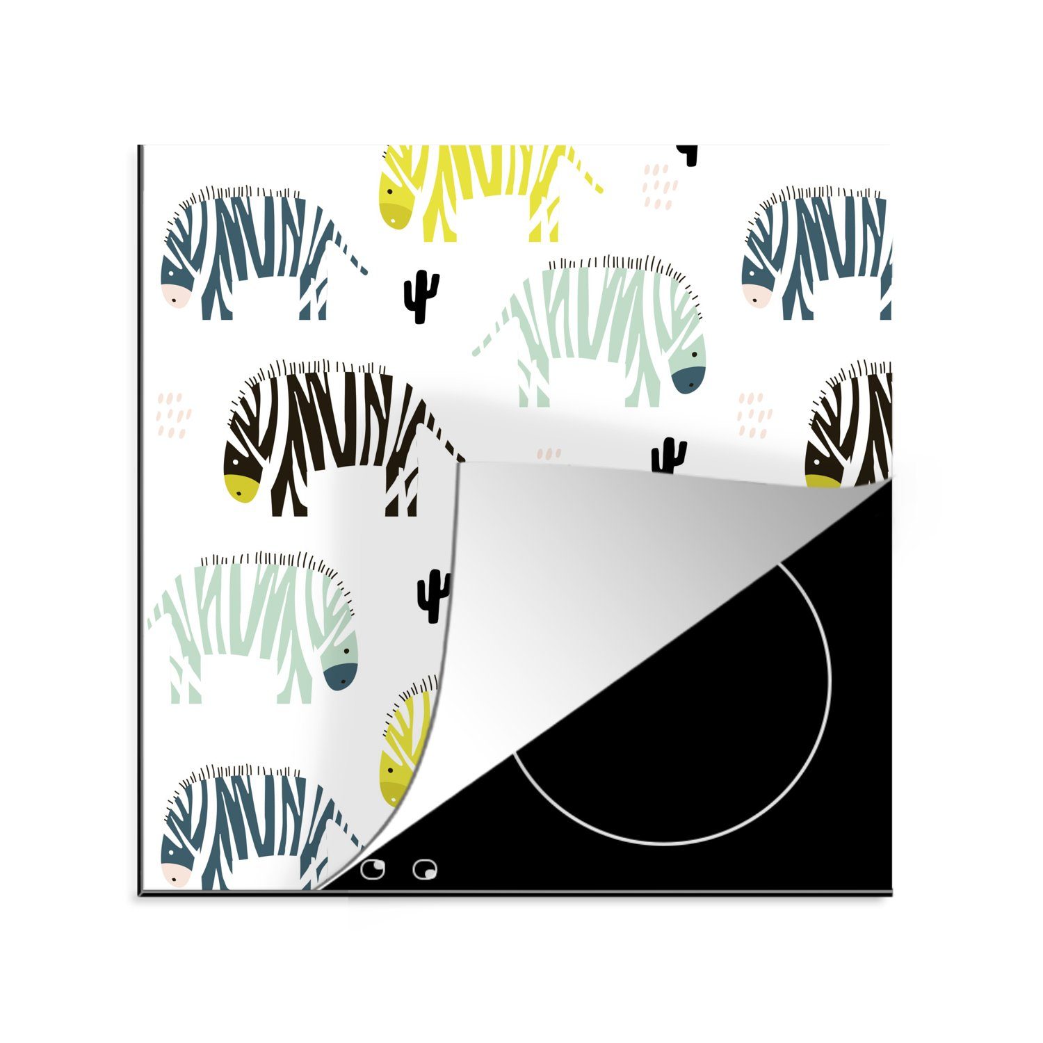 MuchoWow Herdblende-/Abdeckplatte Zebra - Kaktus - Weiß, Vinyl, (1 tlg), 78x78 cm, Ceranfeldabdeckung, Arbeitsplatte für küche