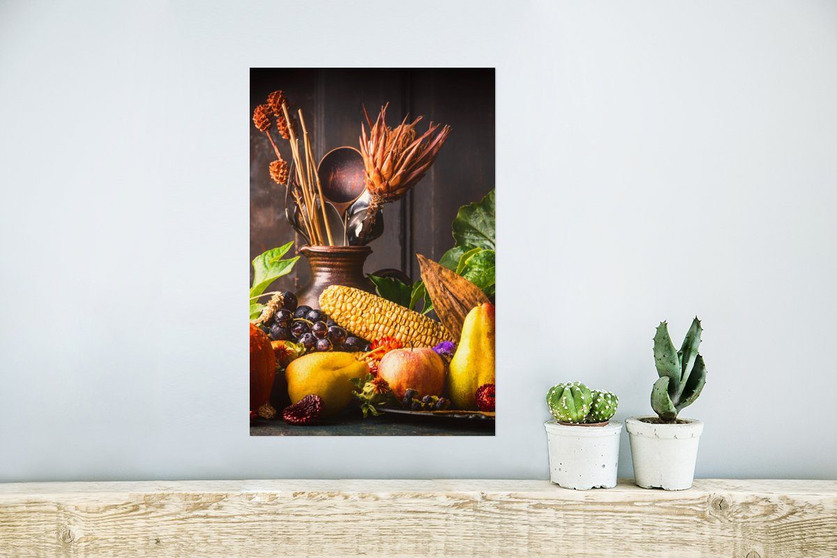 Tisch, - Poster, MuchoWow St), Wandbild, Obst Poster Wandposter für Rustikal Rahmen Ohne Gemüse - (1 - Wohnzimmer,