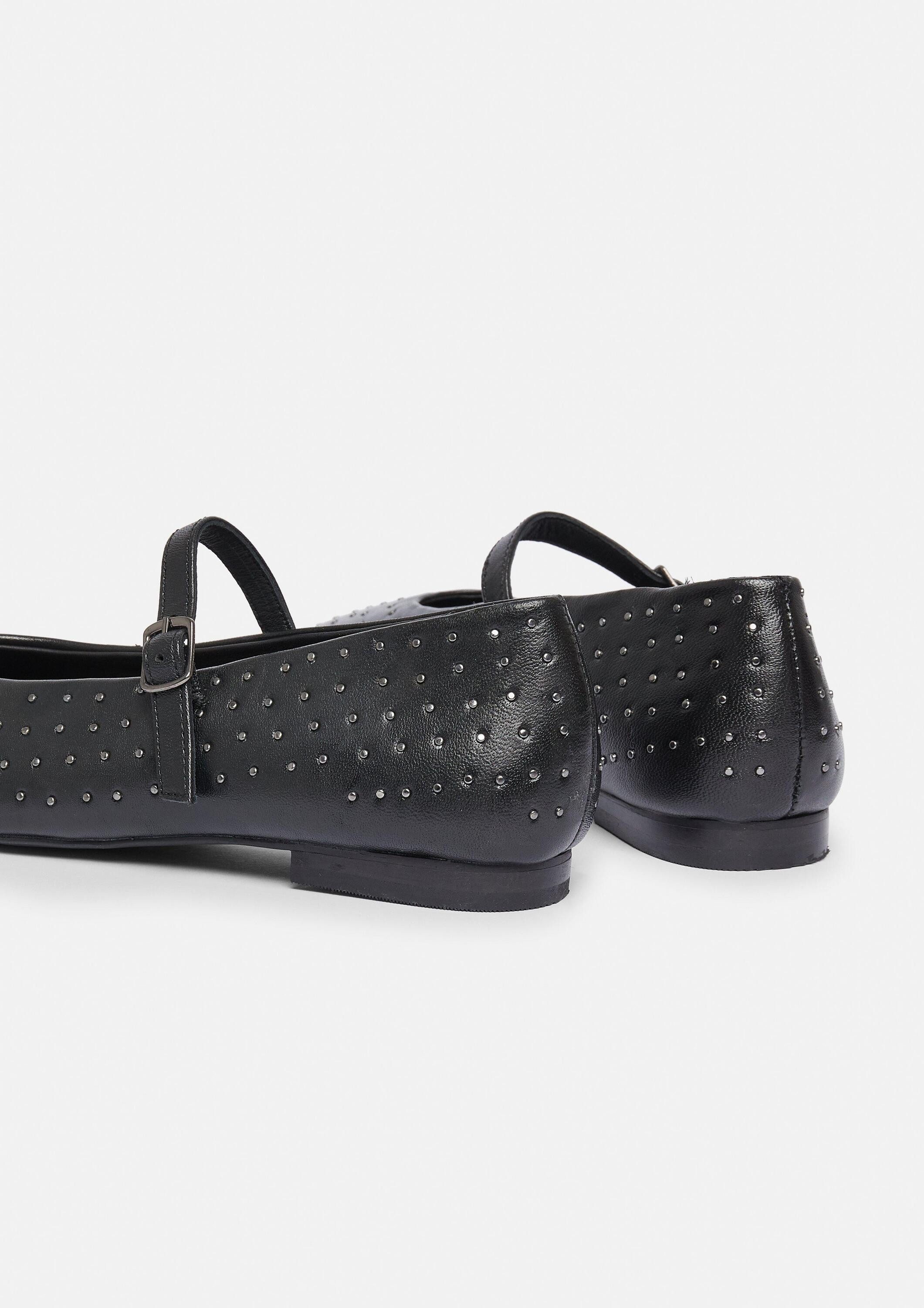 comma Pantoletten Slipper Leder-Ballerinas mit Nieten