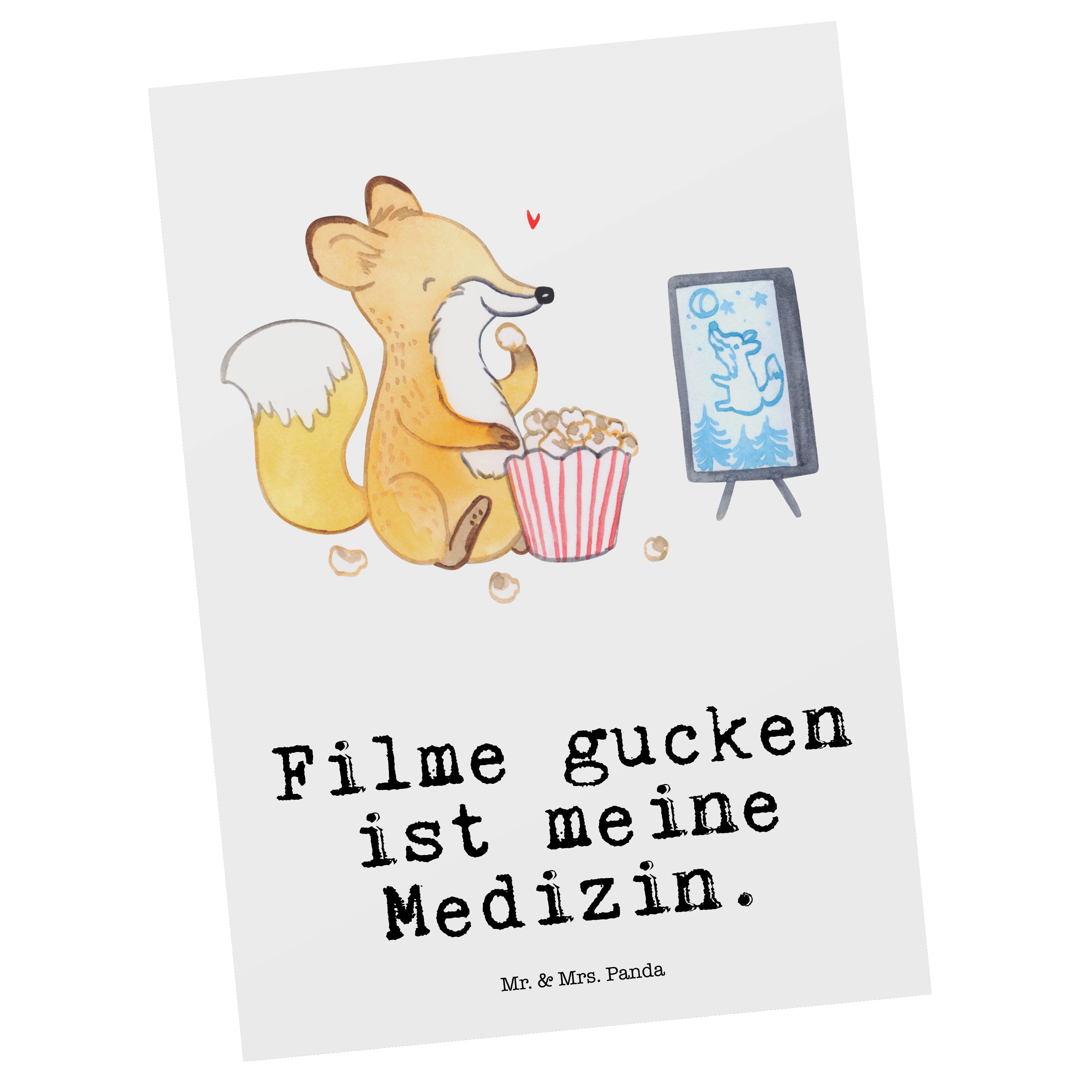 Mr. & Mrs. Panda Postkarte Fuchs Filme gucken Medizin - Weiß - Geschenk, Fernsehen, Gewinn, Gesc
