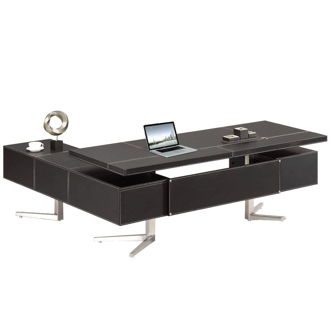 Jet-Line Schreibtisch Chef Schreibtisch BARI links in schwarz Edelstahl