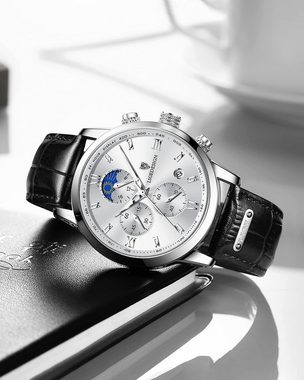Lige LG8953 Watch, Herren Chrono Uhr Wasserdicht Business Lederband Armbanduhr für Männer