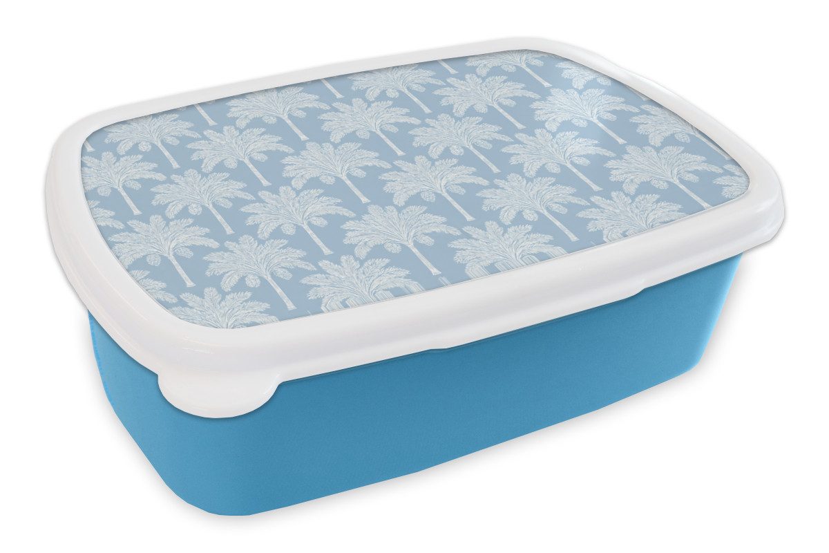 MuchoWow Lunchbox Palme - Modern - Blau, Kunststoff, (2-tlg), Brotdose, Lunchbox, Brotbox für Kinder und Erwachsene