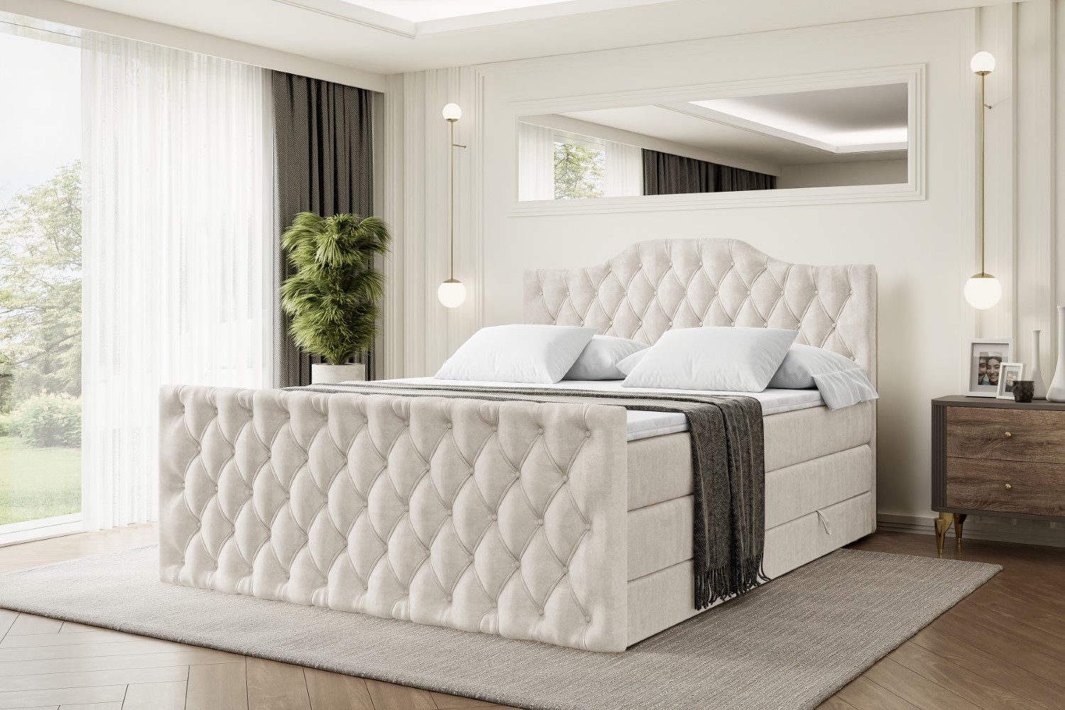 ALTDECOR Boxspringbett VILA-1-Z KING (Multipocket-Matratze H4, H3 Matratze Bonellfederung, Topper, Kopfteil), Doppelbett mit Fußteil