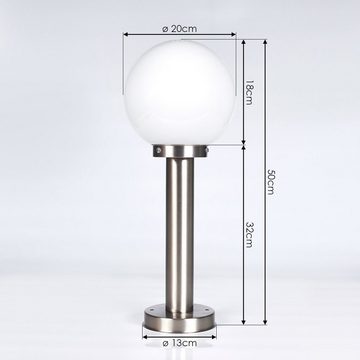 hofstein Außen-Stehlampe »Tauriano« Außenstehleuchte aus Metall/Glas in Nickel-matt/Weiß, ohne Leuchtmittel, E27, Ø20cm, Höhe 50cm, Wegeleuchte mit Glasschirm, IP44