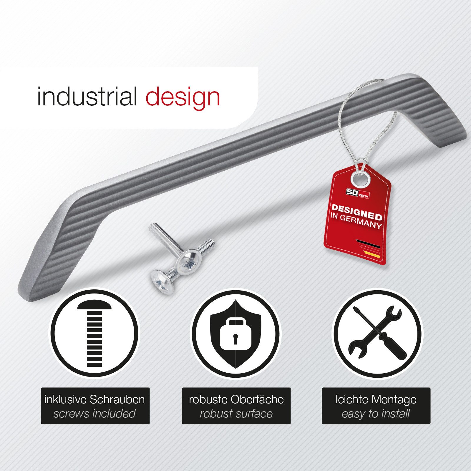 SO-TECH® Möbelgriff Bügelgriff PLANE, Lochabstand 160 mm, anthrazit (Spar-Set, 10-St), Designed in Germany - 10 Stück inkl. Schrauben