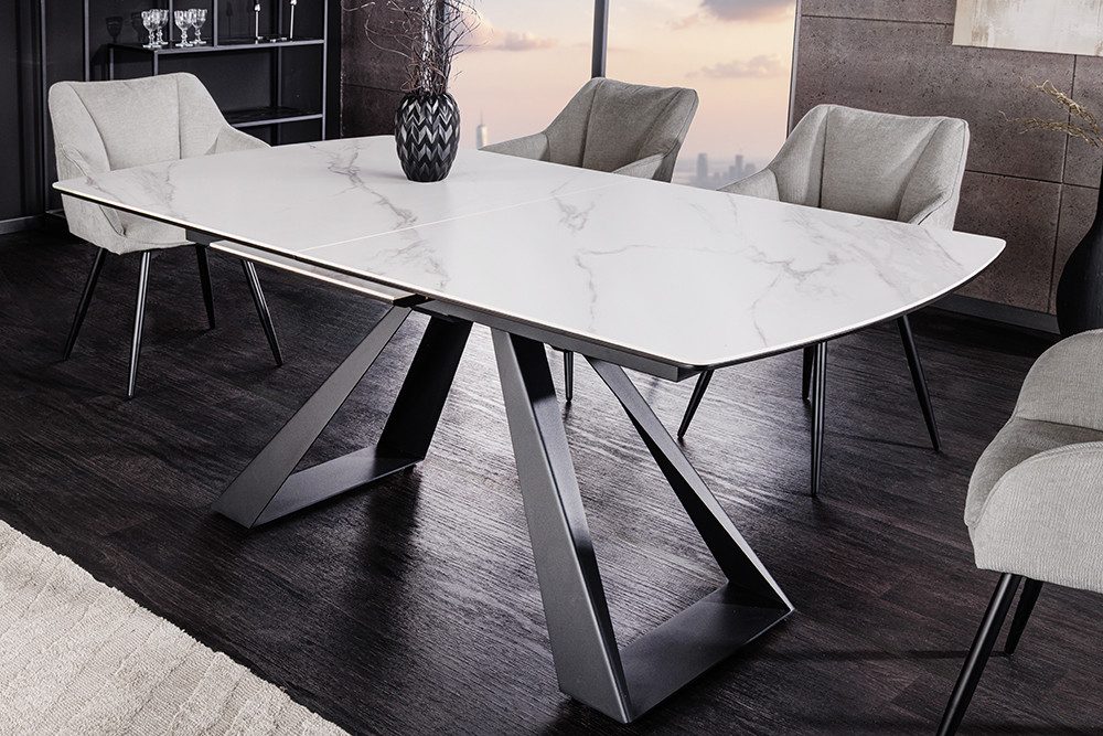 riess-ambiente Esstisch CONCORD 180-230cm weiß – Keramikplatte, Metallgestell, Marmor-Design (Einzelartikel, 1-St), ausziehbar für flexible Nutzung – ideal für 6–10 Personen