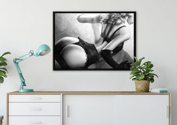 Pixxprint Leinwandbild Frau in sexy Dessous, Wanddekoration (1 St), Leinwandbild fertig bespannt, in einem Schattenfugen-Bilderrahmen gefasst, inkl. Zackenaufhänger