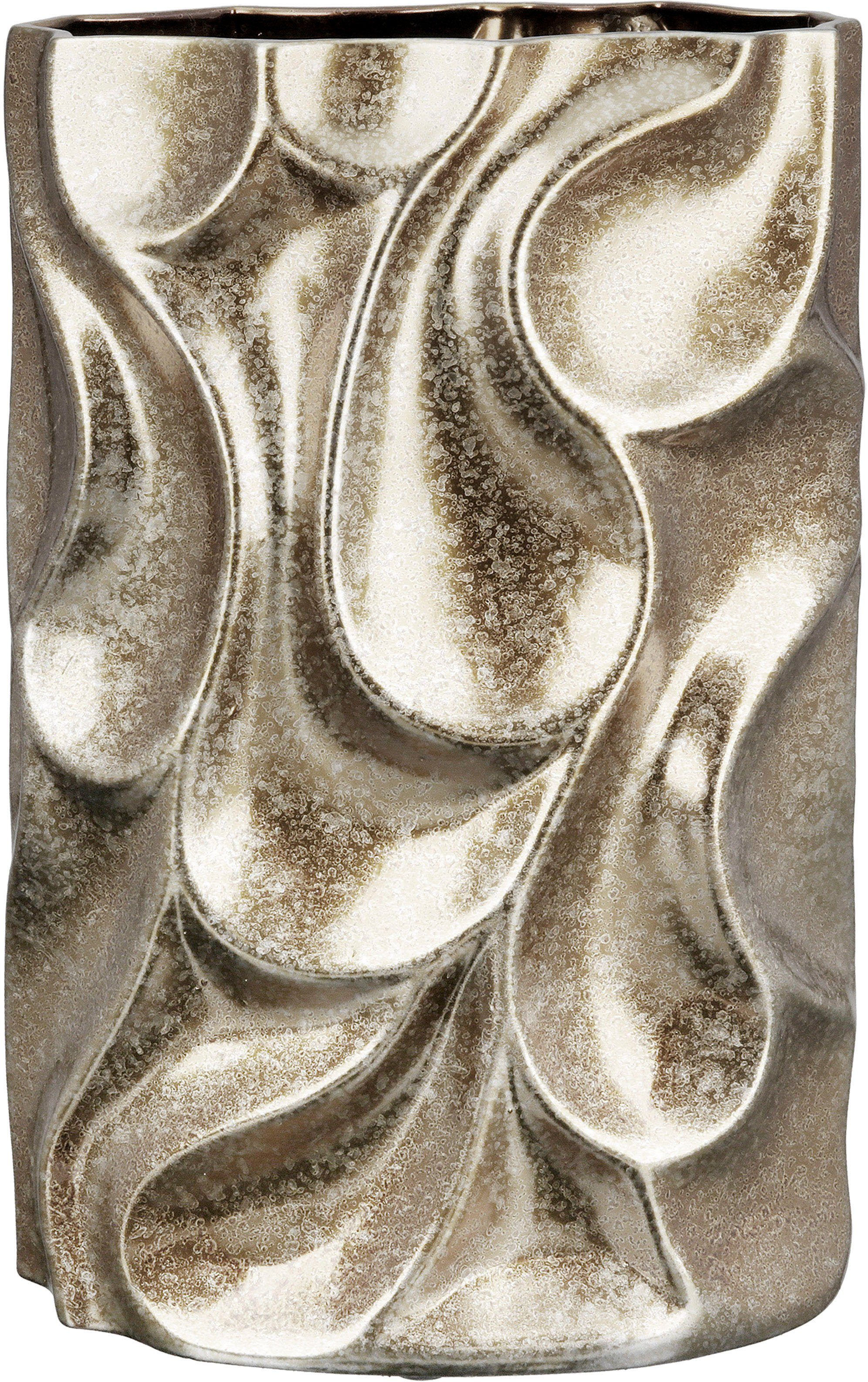 Casablanca by Gilde Tischvase Relief, Höhe ca. 37 cm, mit Dellen-Struktur (1 St), dekorative Vase aus Keramik, Blumenvase