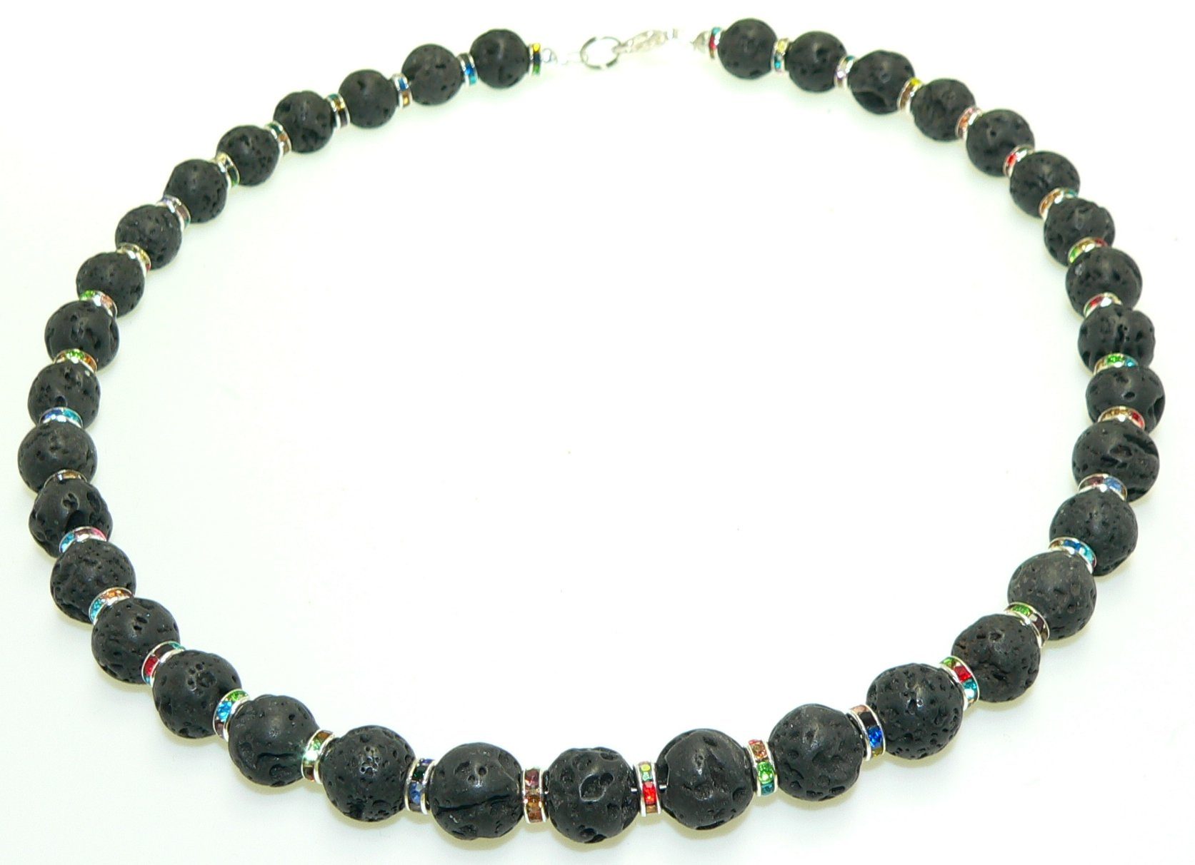 traumschmuck Perlenkette 194c Collier Lavaperle schwarz 10mmØ Strass silber multicolor (Geschenke, Muttertag, Valentinstag, Weihnachten, Geburtstag, incl. Schmuckbox), handgefertigt, Made in Germany