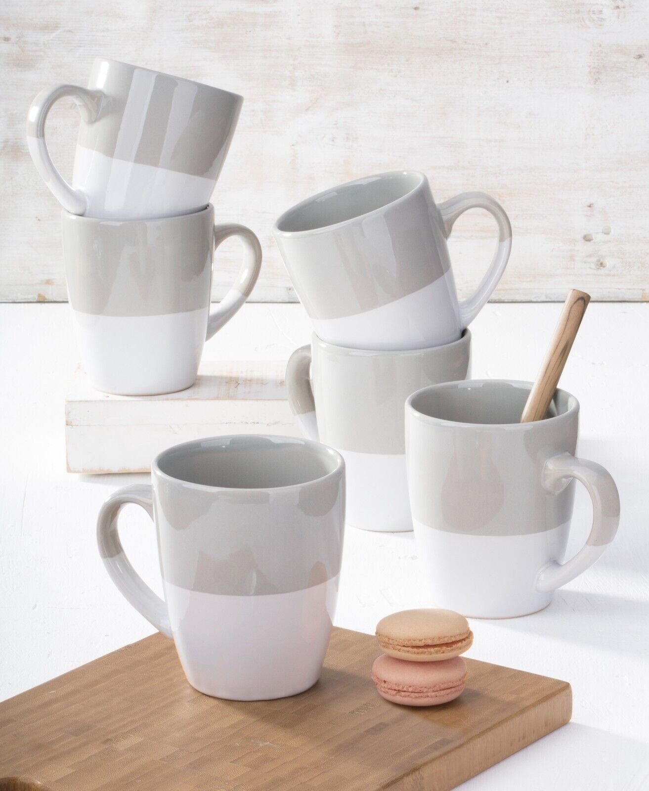 Emilja Becher Kaffeebecher Teebecher 330ml Steinzeug Grey-Dipped - 6 Stück, Steinzeug