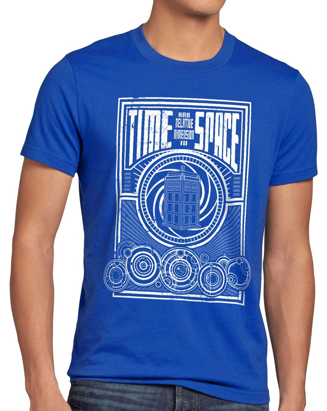 Herren Shirts style3 Print-Shirt Herren T-Shirt Time meets Space zeitreise timelord notrufzelle