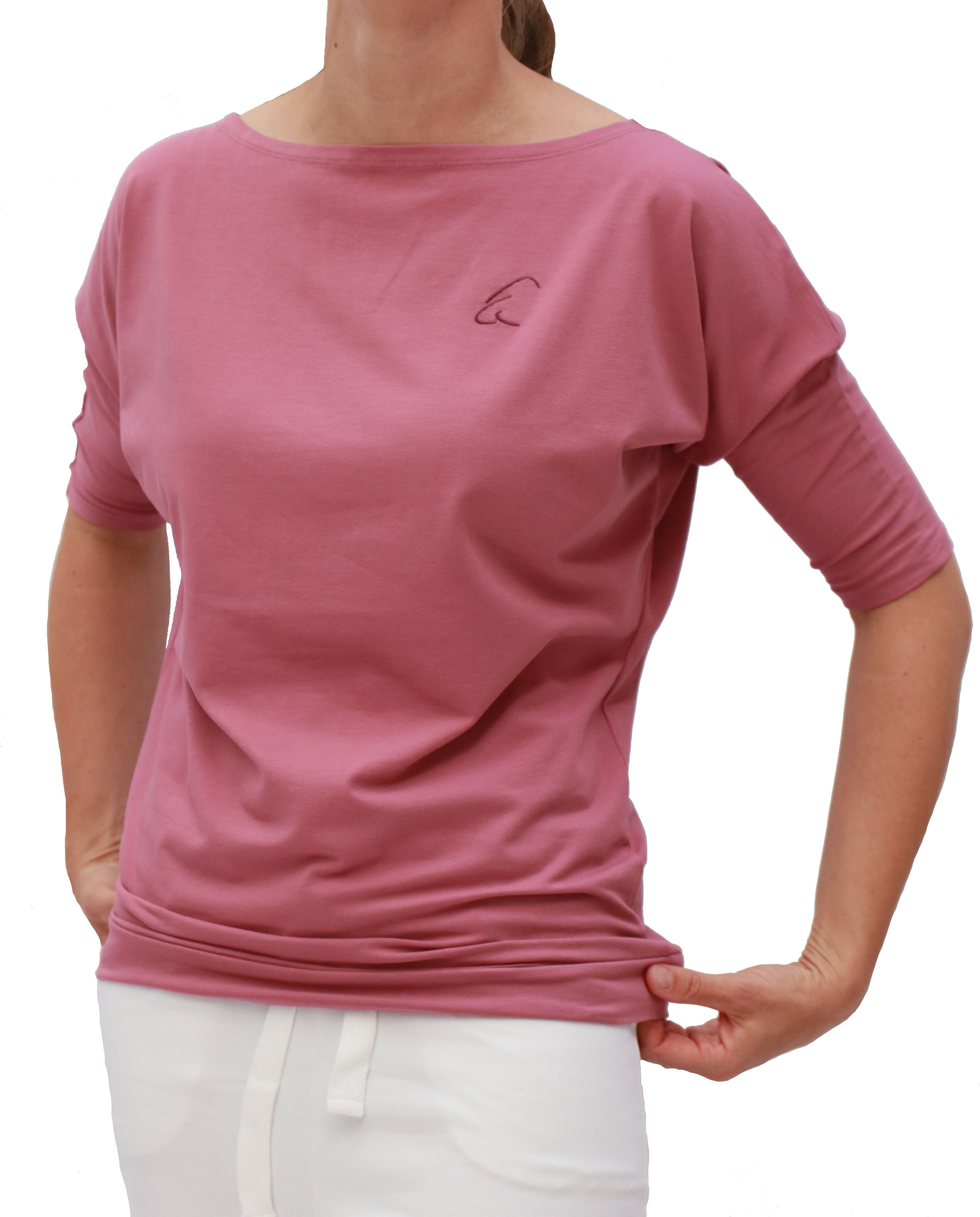 Sadaa mit Heiderose Halbarmshirt Yogashirt ESPARTO Bio-Baumwolle (U-Boot-Ausschnitt) Wohlfühlshirt in breitem Schulterausschnitt