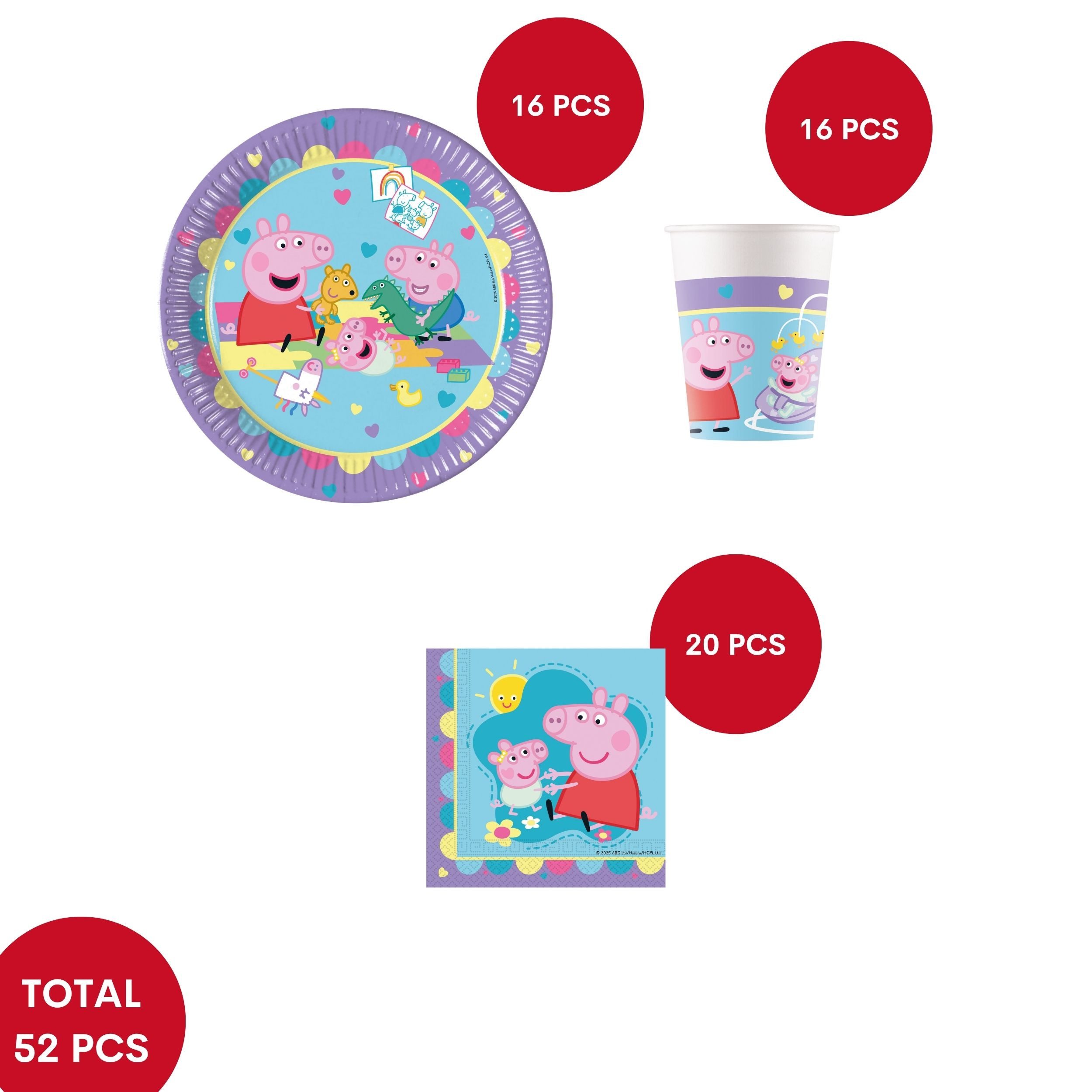Procos Einweggeschirr-Set Peppa Wutz Partygeschirr Set 52-tlg Kindergeburtstag Peppa Pig Teller, 16 Personen – Bild 2 von 5
