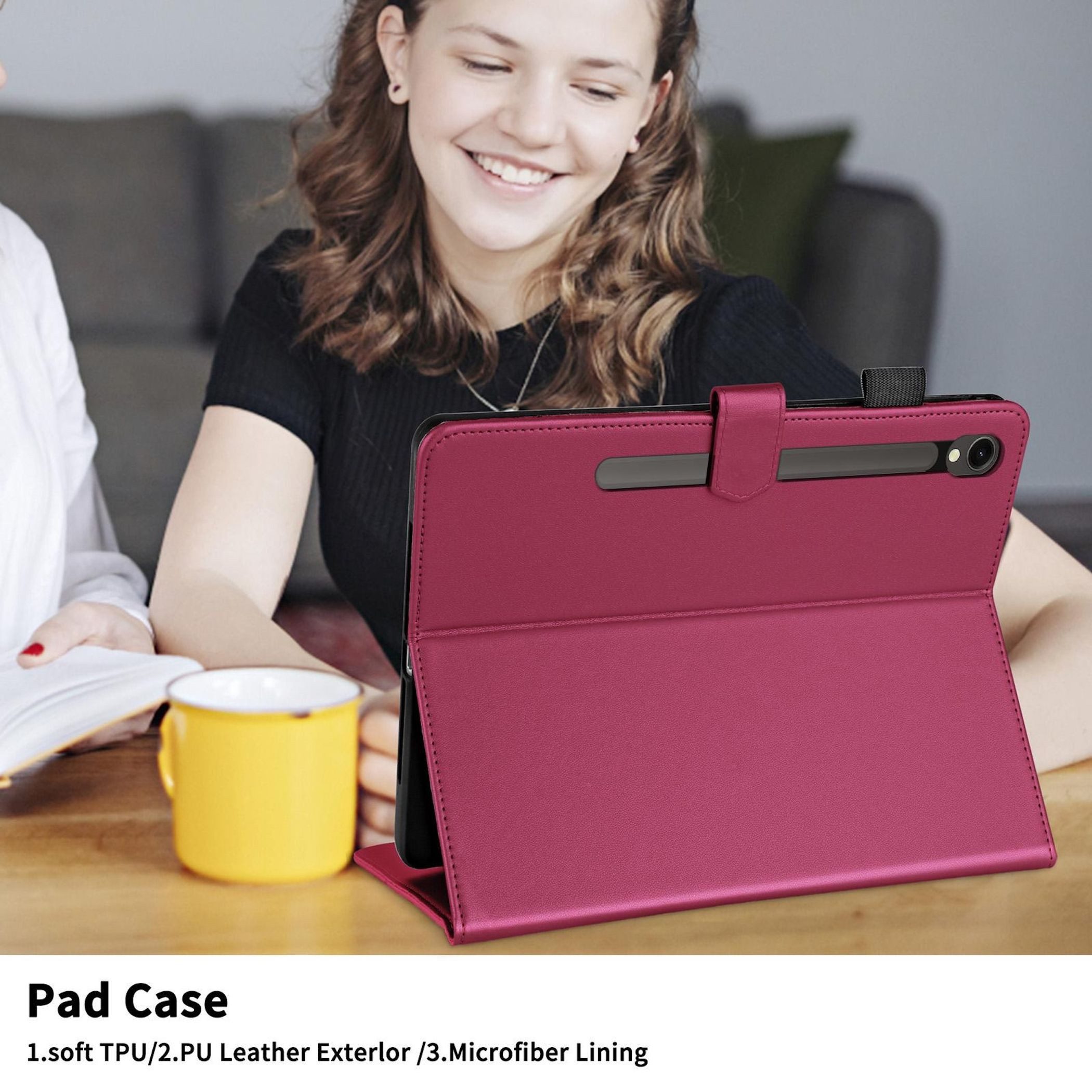 Wigento Tablet-Hülle Für Samsung Galaxy Tab S10 FE Plus Rhombus Kunstleder Hülle Rot, Kunstlederhülle mit Rhombus-Textur und Standfunktion