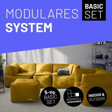 Lumaland Loungeset Modulares System erweiterbar In- & outdoor, (5-tlg., Sofa-Set), Lounge wasserfest abnehmbarer Bezug individuell kombinierbar waschbar