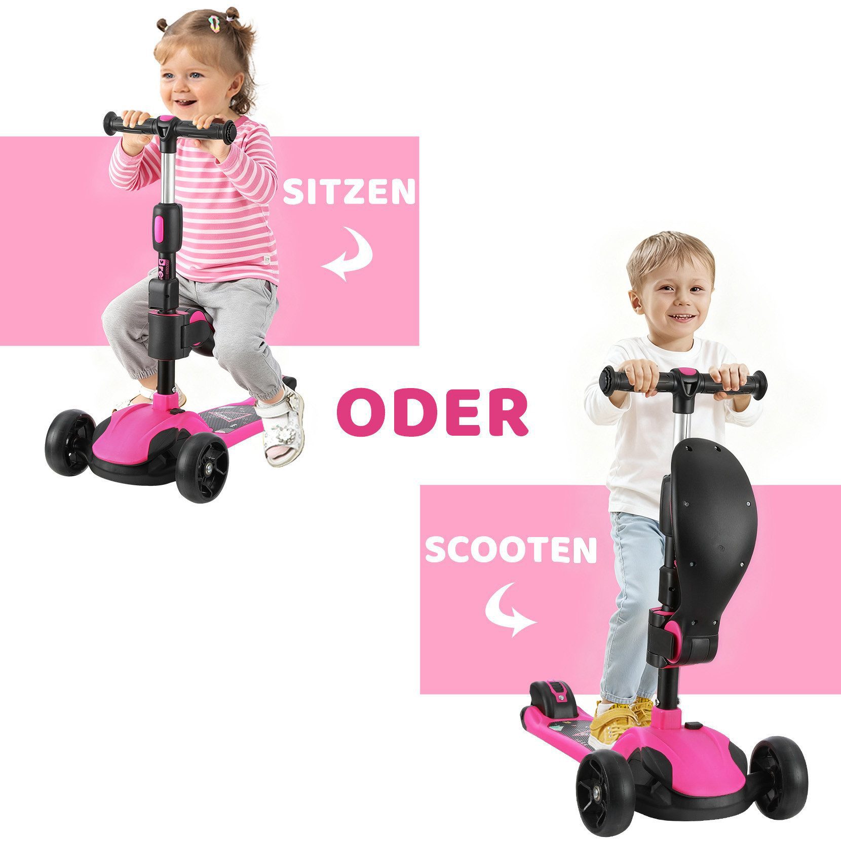 BremToy Dreiradscooter Kinderroller Tretroller Faltbarer Scooter 1-14 Jahre