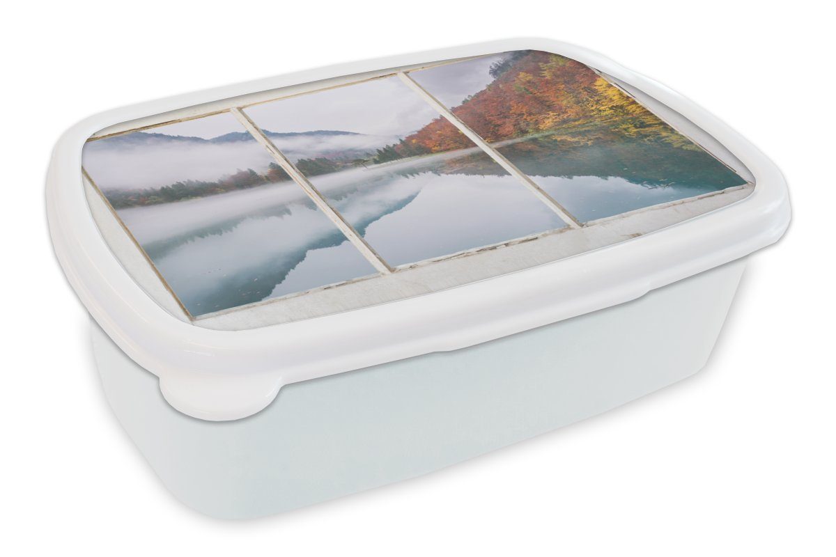 MuchoWow Lunchbox Aussicht - Herbst - Berg, Kunststoff, (2-tlg), Brotbox für Kinder und Erwachsene, Brotdose, für Jungs und Mädchen weiß