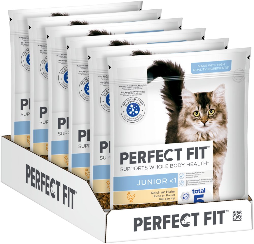 Perfect Fit PERFECT FIT™ Katze Beutel Junior <1 mit Huhn 6 x 750g, Trockenfutter für: Katze