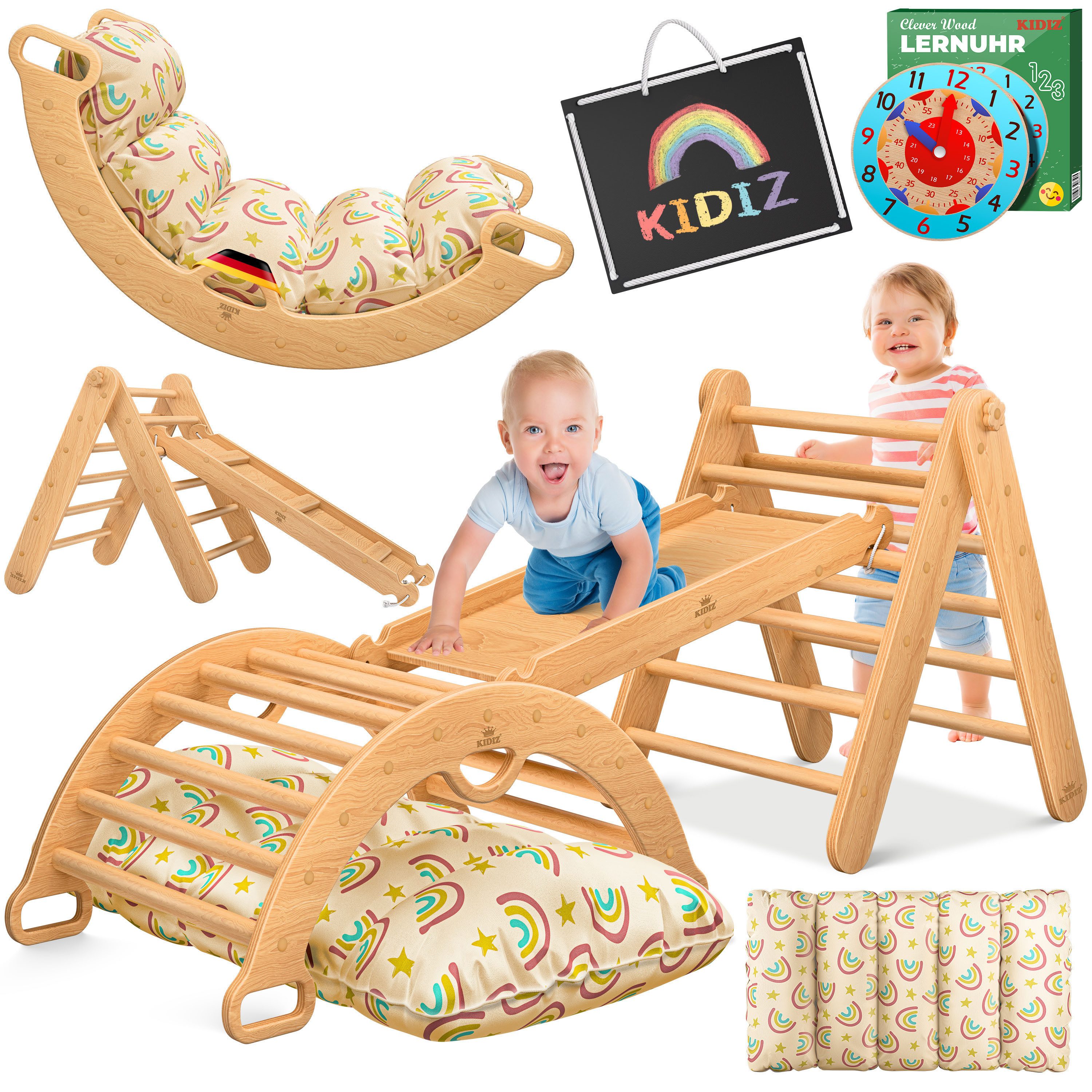 KIDIZ Klettergerüst Klettergerüst Montessori 7in1 Spiel-Set aus Holz, (mit günstig online kaufen
