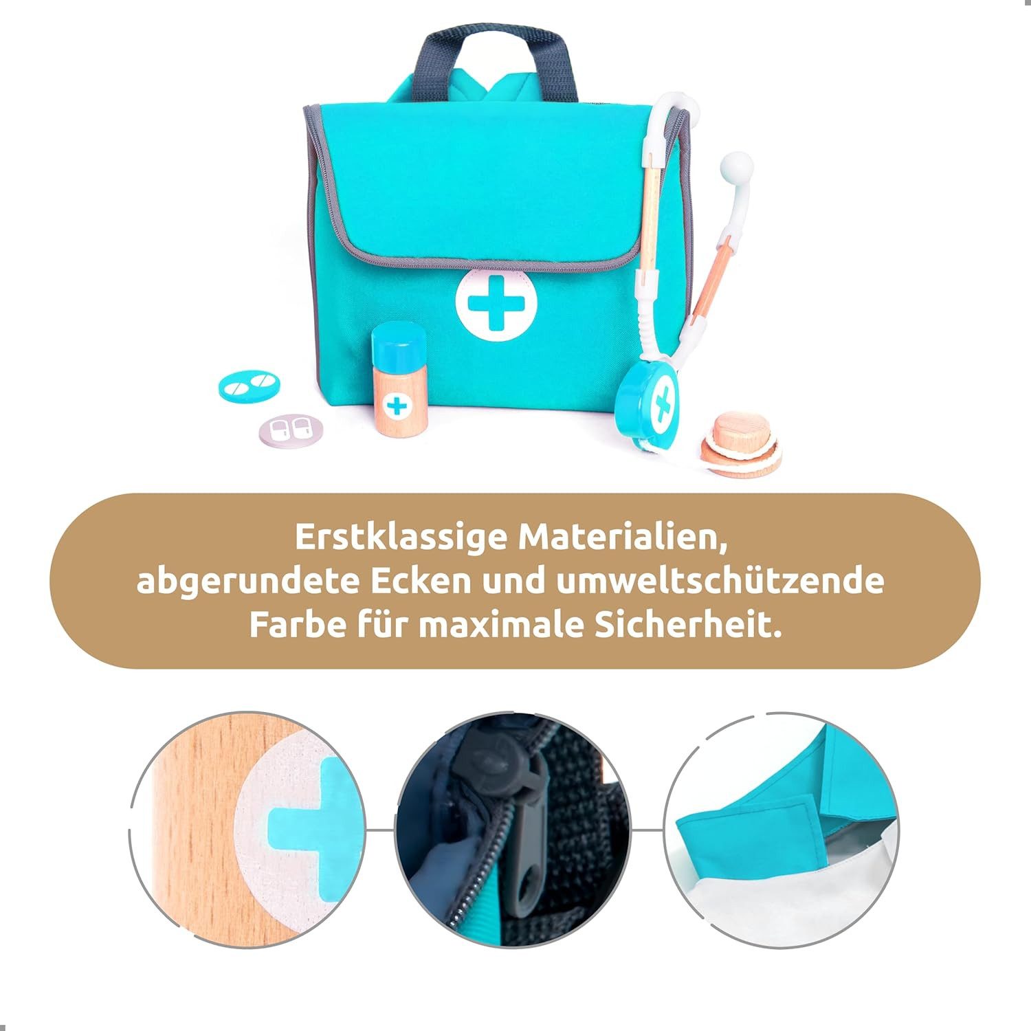 Esun Spielzeug-Arztkoffer Holz Arztkoffer Kinder Spielset Doktorkoffer Spielzeug 18 St., (SET, 20-tlg., Komplettset), Geschenk für Mädchen Jungen ab 3 4 5 6 7 8 Jahre