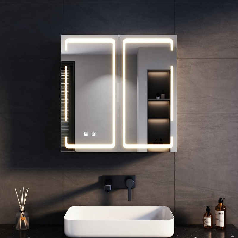 SONNI Badezimmerspiegelschrank Doppeltüriger dreifarbig beleuchteter Badezimmer-Spiegelschrank