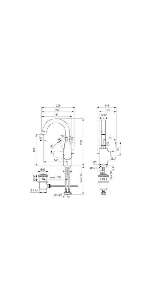 hohem Standard Badarmatur schwenkbarem CERAFLEX IDS Ideal Waschtischarmatur chrom Auslauf mit