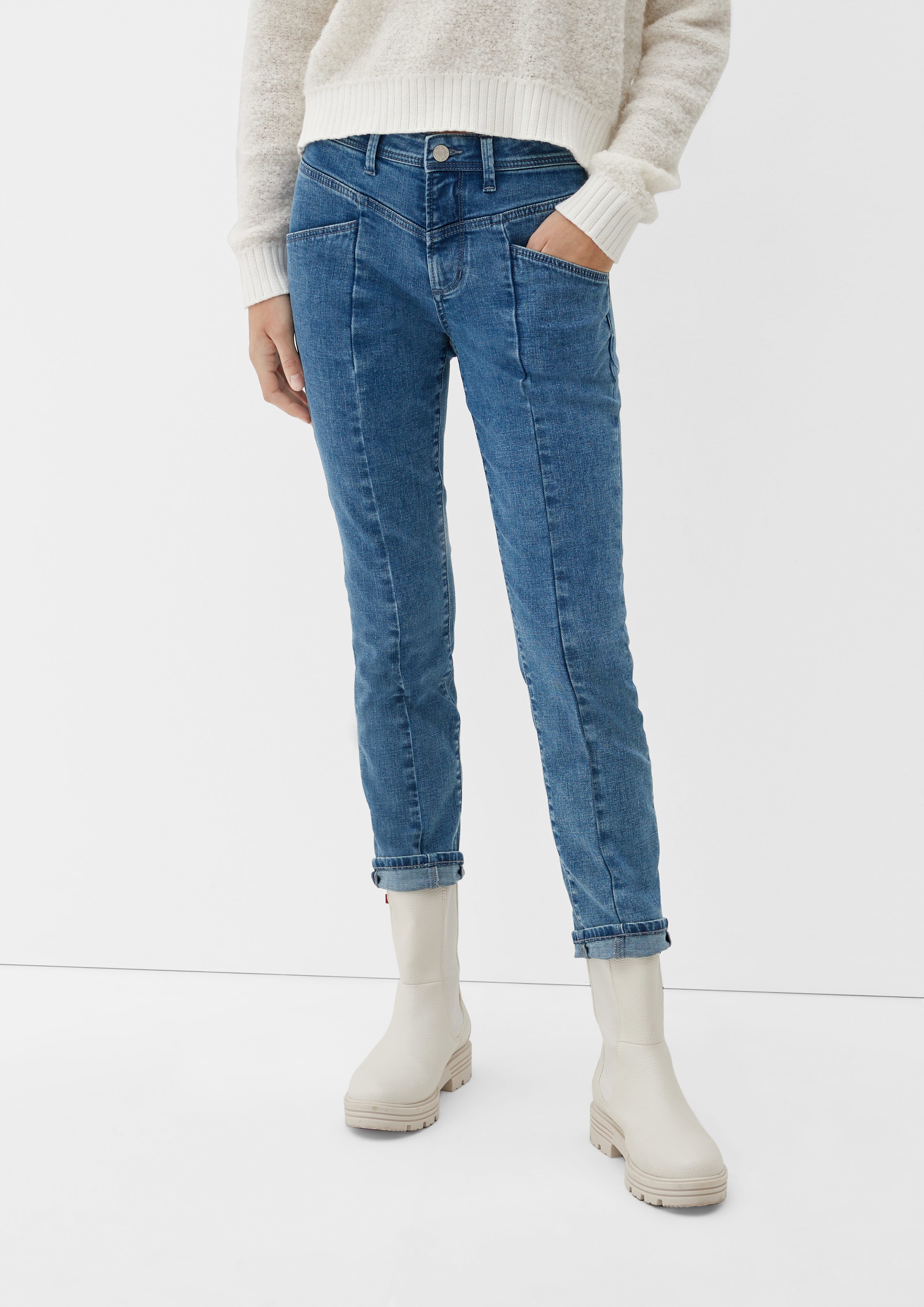 s.Oliver 7/8-Jeans Slim: Jeans mit Ziernaht Waschung hellblau