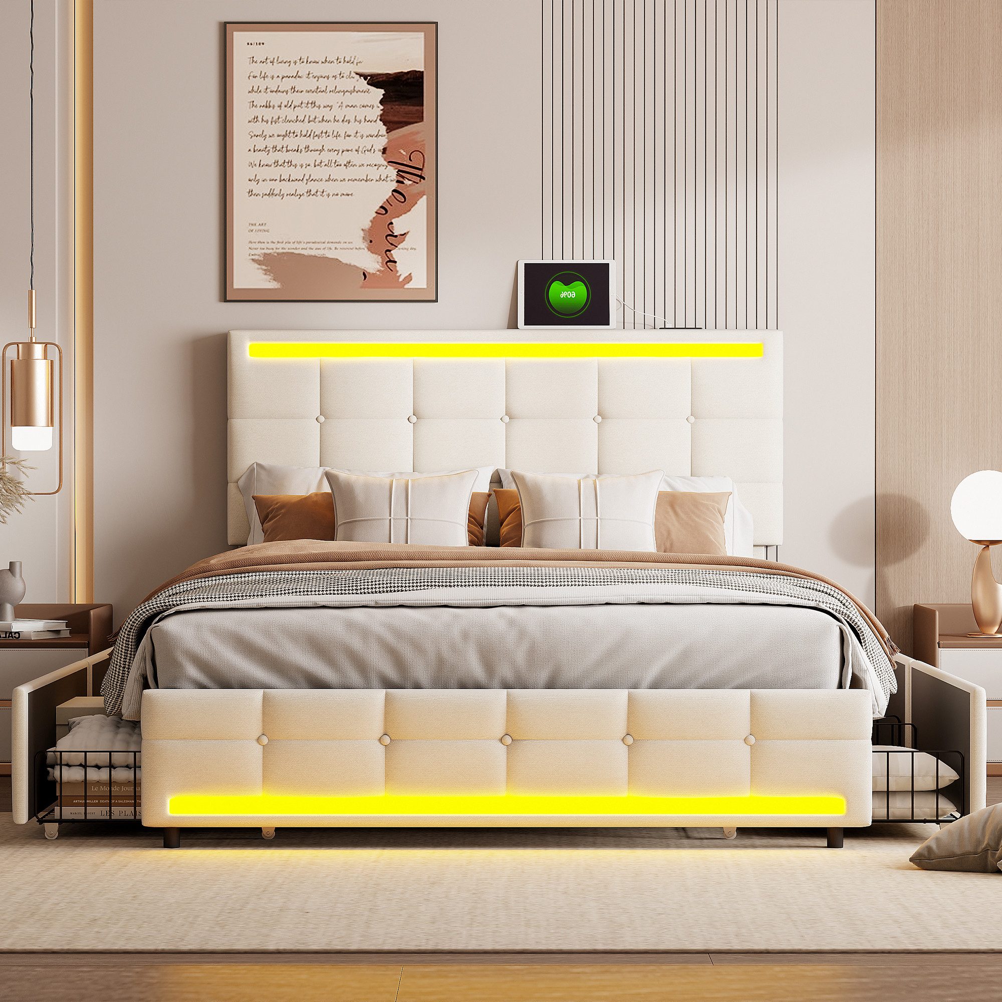LuxeLiving Polsterbett LED Doppelbett (Geeignet für Jugendliche und Kinder) günstig online kaufen