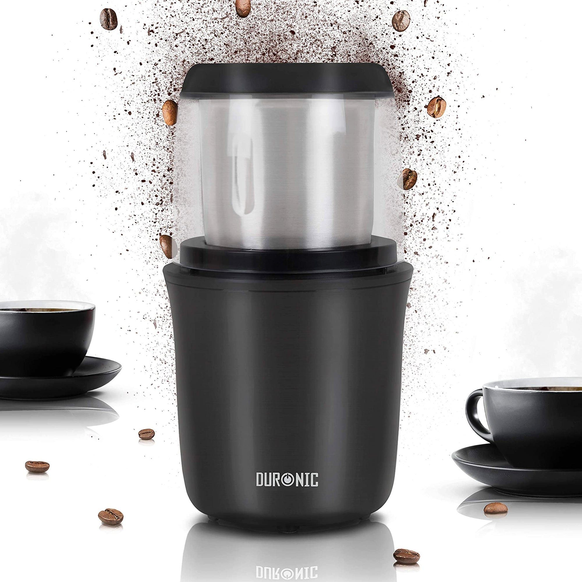 Duronic Kaffeemühle, CG250 Elektrische Propellermühle, Kaffeemühle mit 250 W, 75g Fassungsvermögen für 12 Tassen, Gewürzmühle mit Edelstahlklingen, Touch-Sensor, Für Kaffee Nüsse Gewürze Kaffeebohnen geröstet