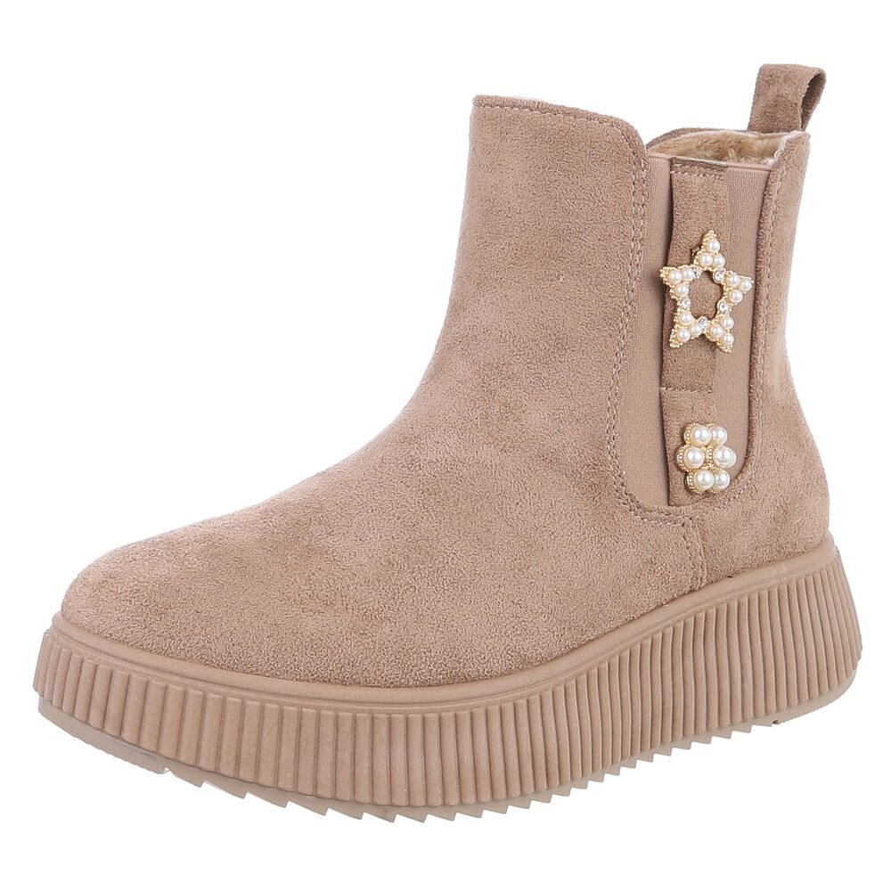 Ital-Design Eleganter Ankle-Boot mit Dekoration und hohem Tragekomfort Plateaustiefelette (90458003) Keilabsatz/Wedge Stiefeletten in Hellbraun