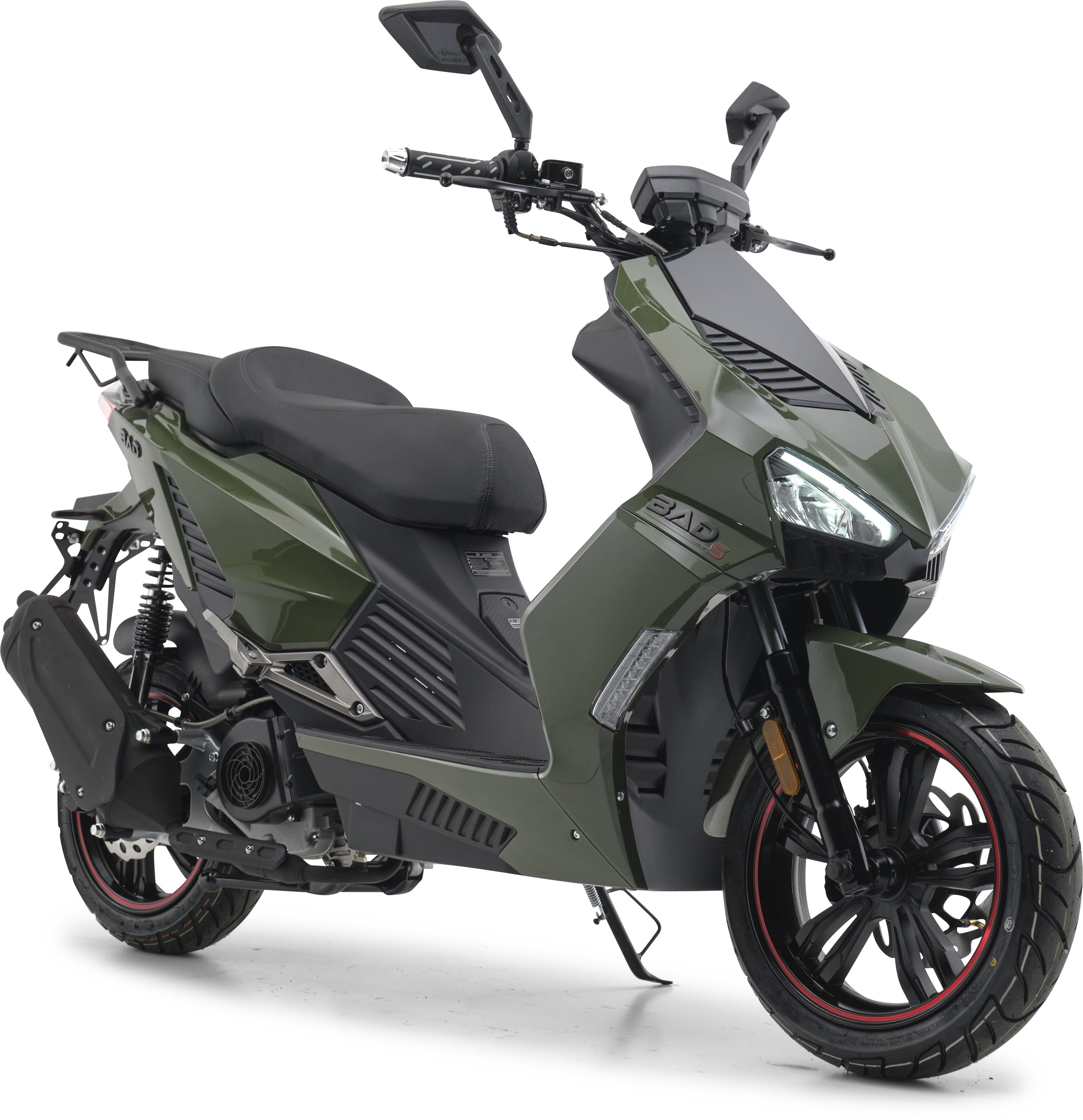 Burnout Motorroller BAD s Grün, 50 ccm, 25 km/h, Euro 5, Sportliches Design, Keyless Go, Alarmanlage, Mofa mit USB Ladedose