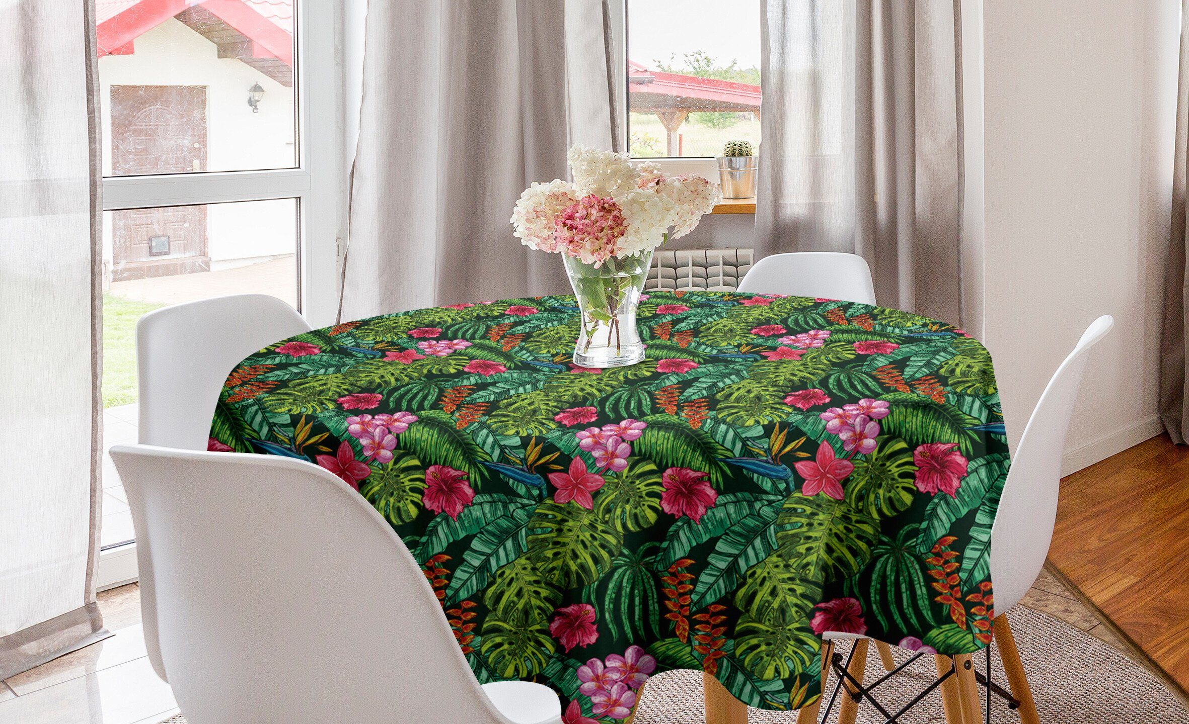 Dekoration, Tischdecke Hibiscus Kreis Abdeckung Monstera für Abakuhaus Exotisch Plumeria Küche Tischdecke Esszimmer