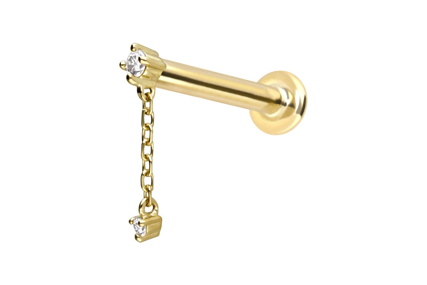 PIERCINGLINE Piercing-Set 14 Karat Gold Labret mit Push Fit 2 MOISSANITE + KETTE (Labrets, 1-tlg)
