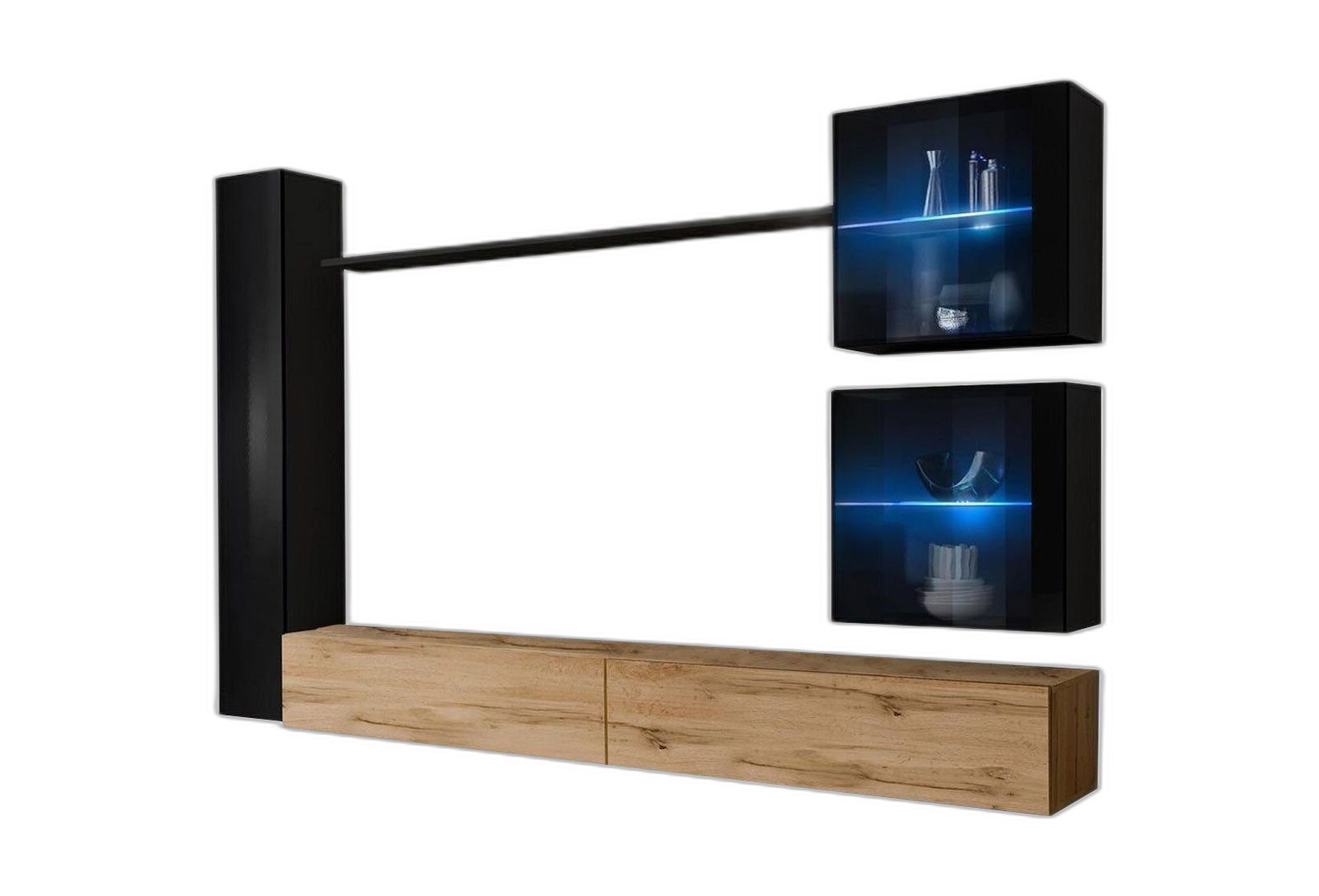 Xlmoebel Wohnwand Stylischer Schwarz 3x Wandregal Wohnschrank TV Halter Modernes Design, (7-St), Hergestellt in Europa