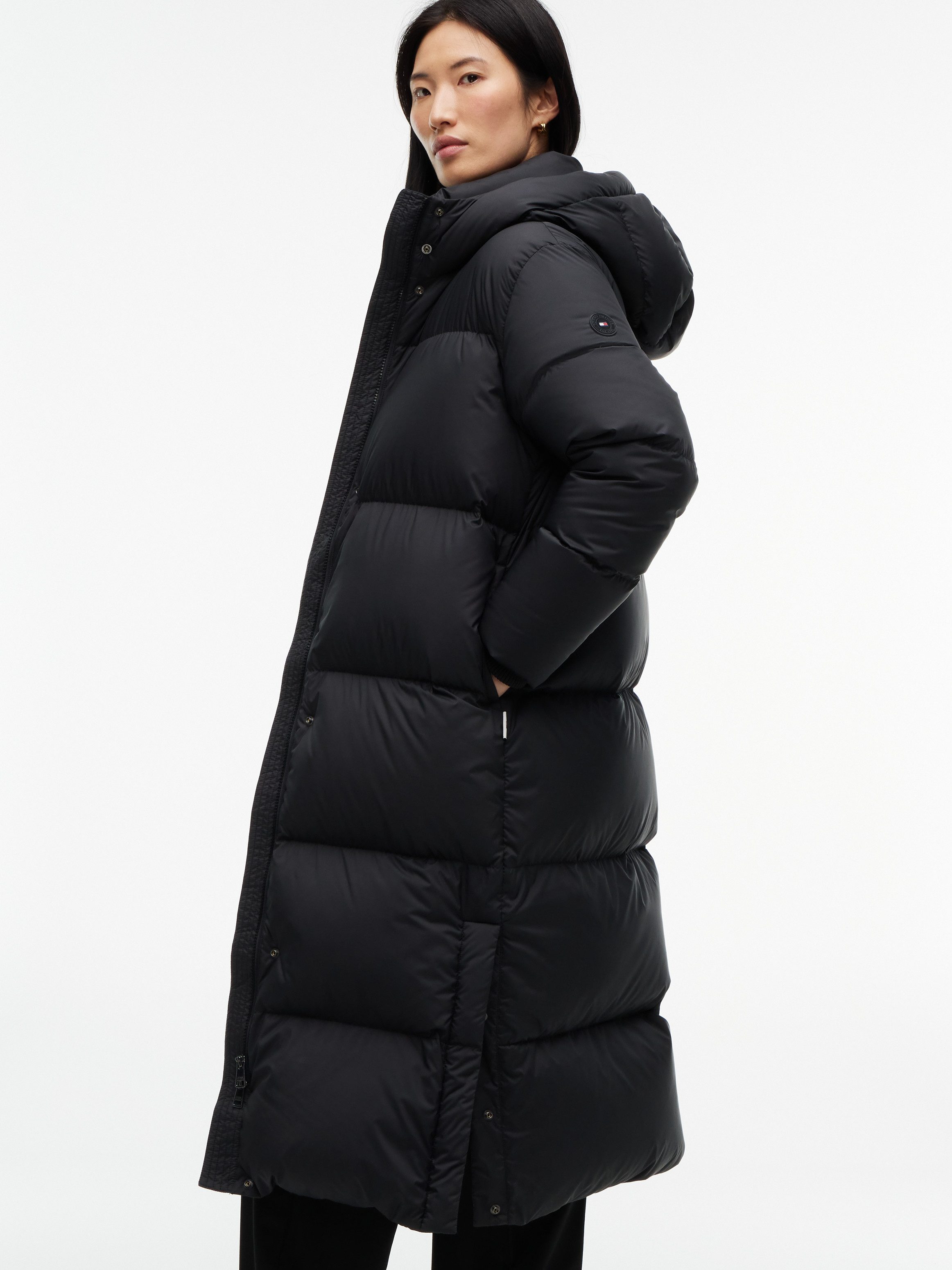 Tommy Hilfiger Steppmantel DOWN MAXI MODERN COAT Kunstfaser, Kapuze