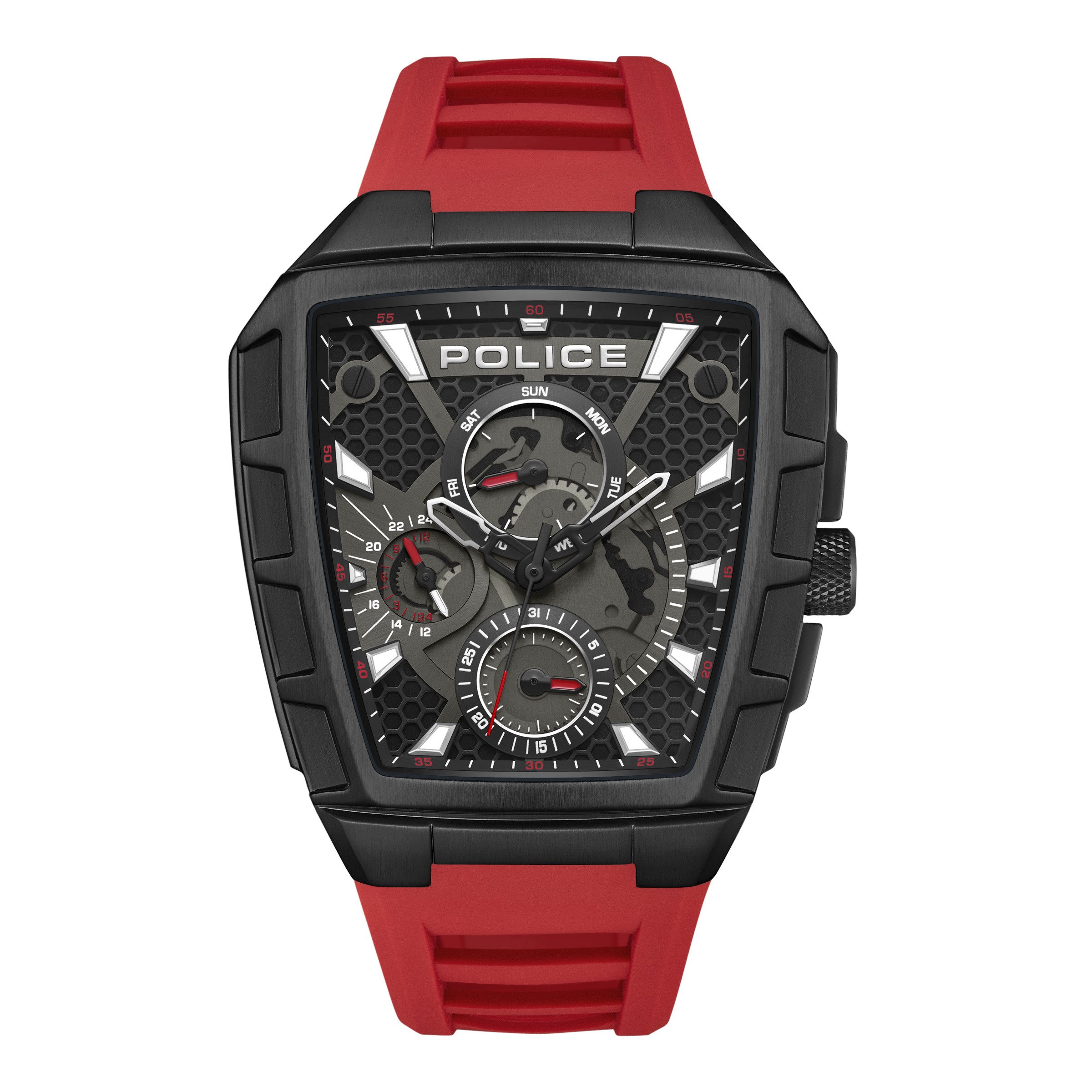 Police Quarzuhr Tough Gear PEWGQ0056803, Armbanduhr, Herrenuhr, Silikonarmband, analog, Tag, Wochentag