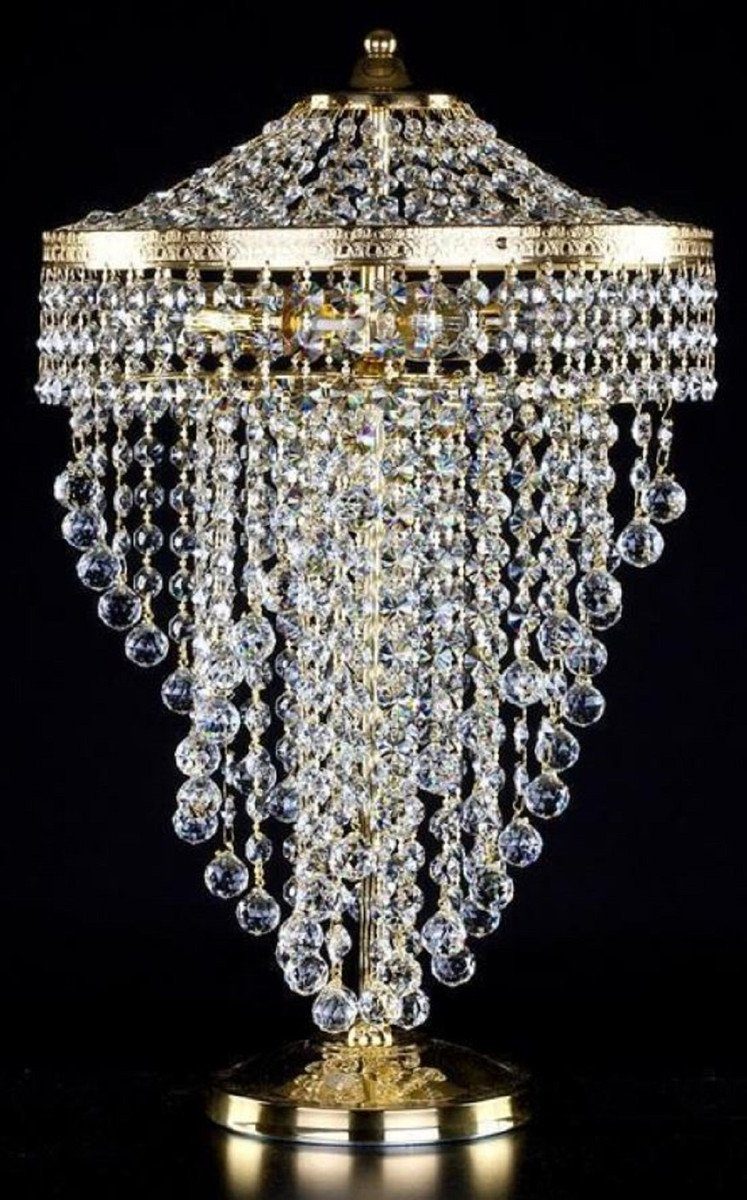 Casa Padrino Tischleuchte Luxus Barock Kristall Tischleuchte Gold Ø 30 x H.  50 cm - Prunkvolle Schreibtischleuchte mit Böhmischem Kristallglas - Barock Kristall  Leuchten