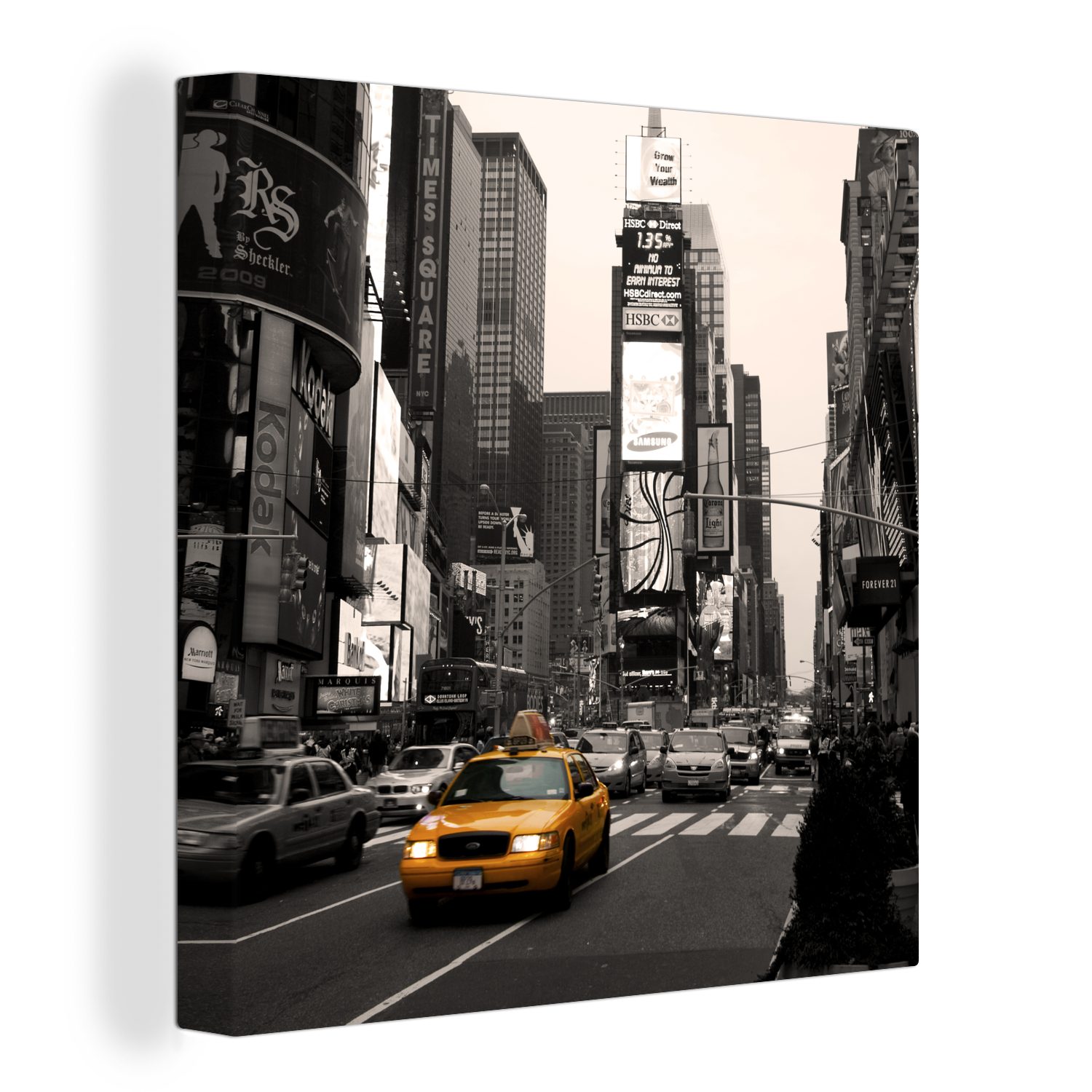 OneMillionCanvasses® Leinwandbild Times Square - Taxi - Gelb, (1 St), Leinwand Bilder für Wohnzimmer Schlafzimmer