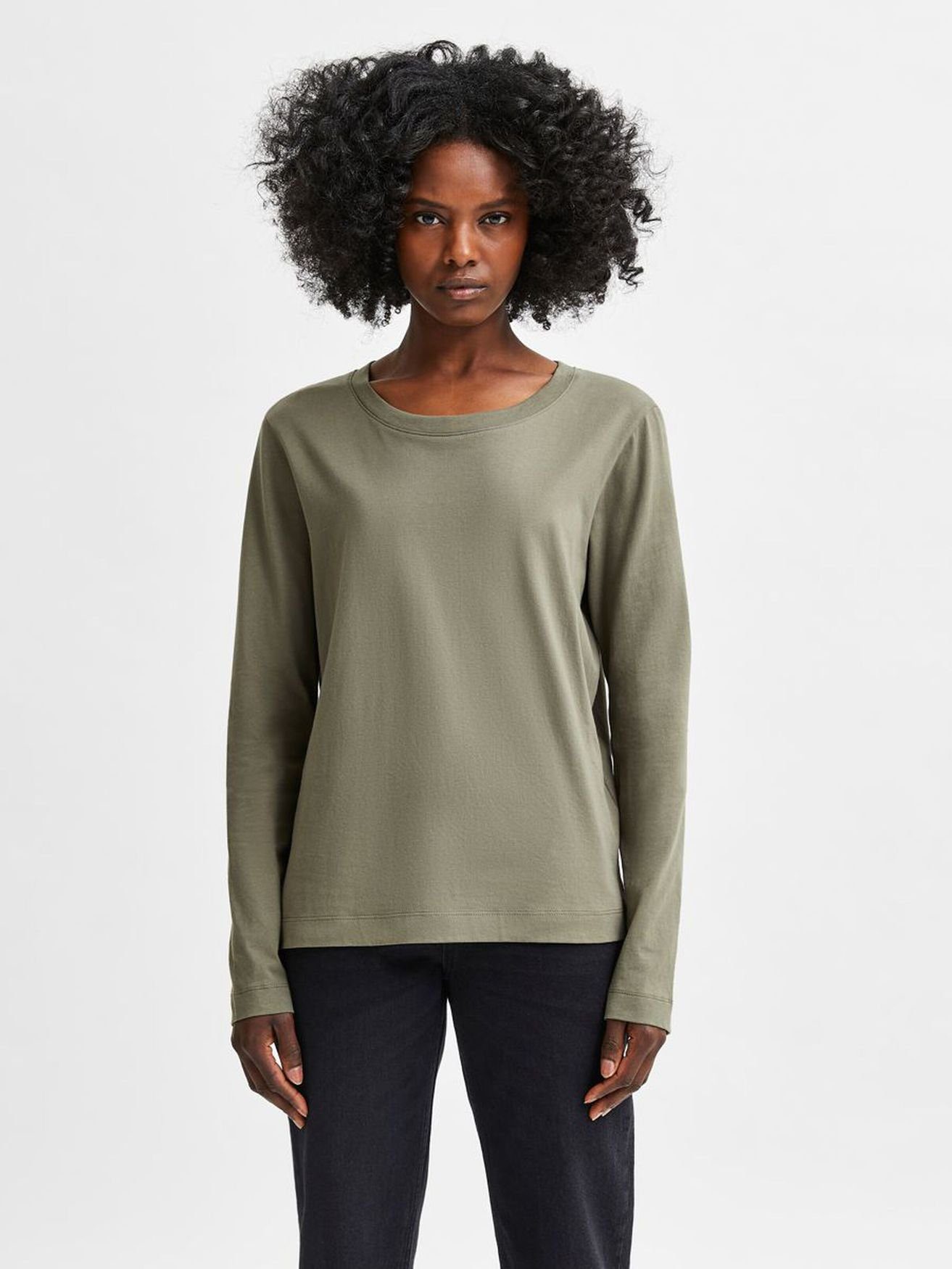 Pullover Shirt Basic (1-tlg) SLFSTANDARD 3831 SELECTED Sweater T-Shirt Dünner Longsleeve Weiß in FEMME