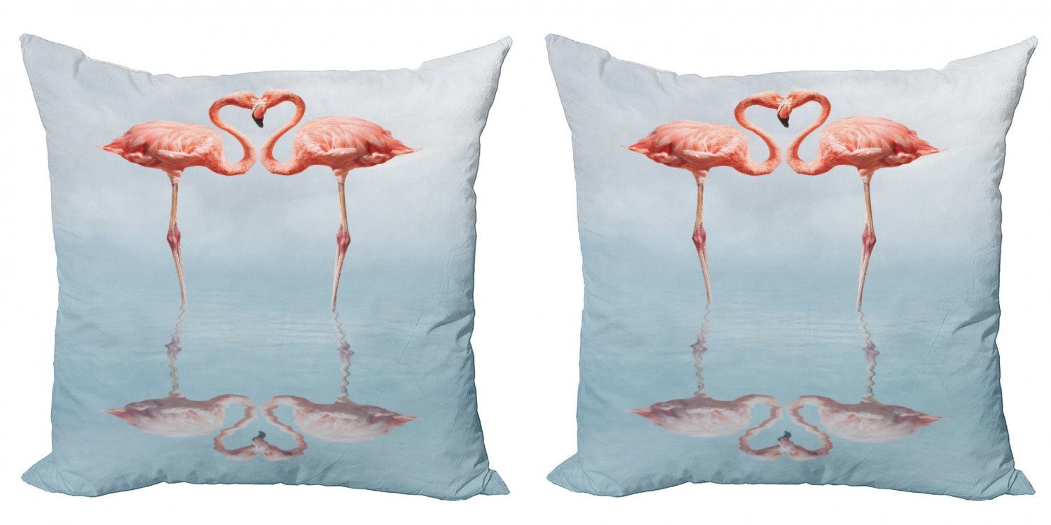 Kissenbezüge Modern Accent Doppelseitiger Digitaldruck, Abakuhaus (2 Stück), Flamingo Vögel Necks Form wie Herz