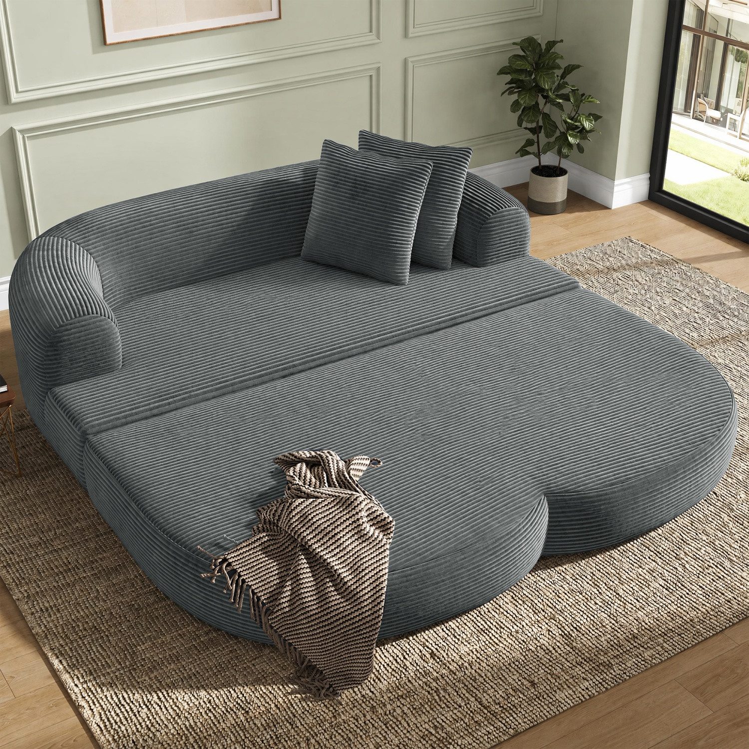 ANYSUN Schlafsofa 2-Sitzer Cord-Schlafsofa mit Schlaffunktion, Multifunktionales Sofa, Klappbares Loungesofa Abnehmbare Armlehne mit Becherhalter, Bodensofa,Stabile Konstruktion für Wohnzimmer & Apartments