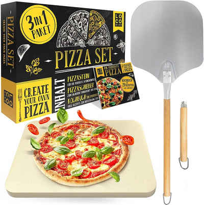 2 teiliges Pizza Set runder Pizzastein aus Cordierit Pizzaschaufel Pizzaschieber 