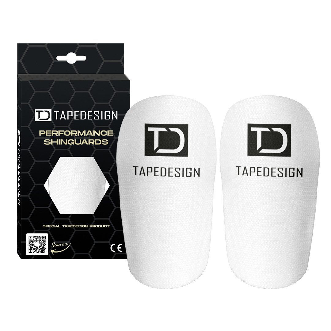 Tapedesign Fußball Schienbeinschoner Performance Shinguards 2.0 Shin Pads Herren, Damen & Kinder Weiß