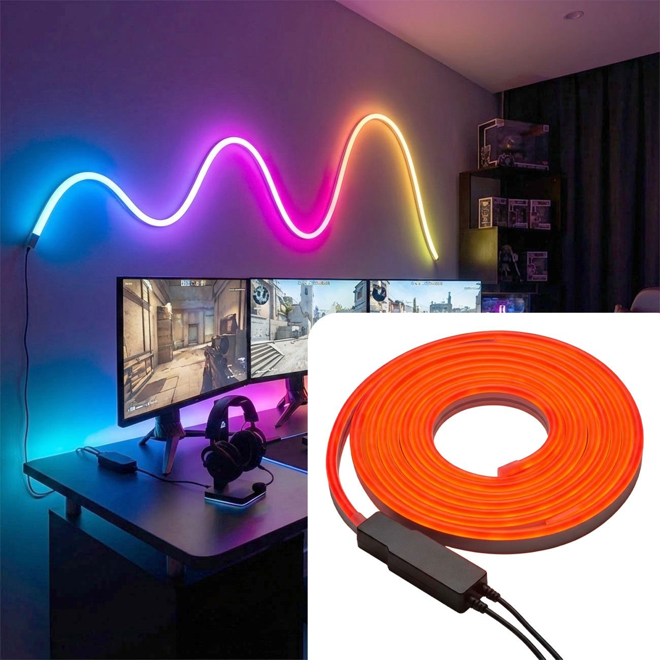 Denver LED-Streifen RGB-LED-Streifen (5m): Tuya, Alexa & Google Home, Traumfarbe & dimmbar