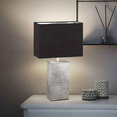 etc-shop Tischleuchte, Leuchtmittel nicht inklusive, Tischlampe Nachttischleuchte Keramik schwarz Textil H 50 cm