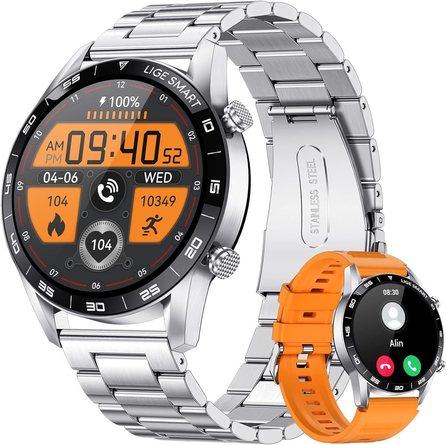 Lige Telefonfunktion IP67 Wasserdicht Herren%27s Smartwatch (1,39 Zoll, Android/iOS), mit Herzfrequenz, Blutdruck, Schlafüberwachung, 100+ Sportmodi Fitness
