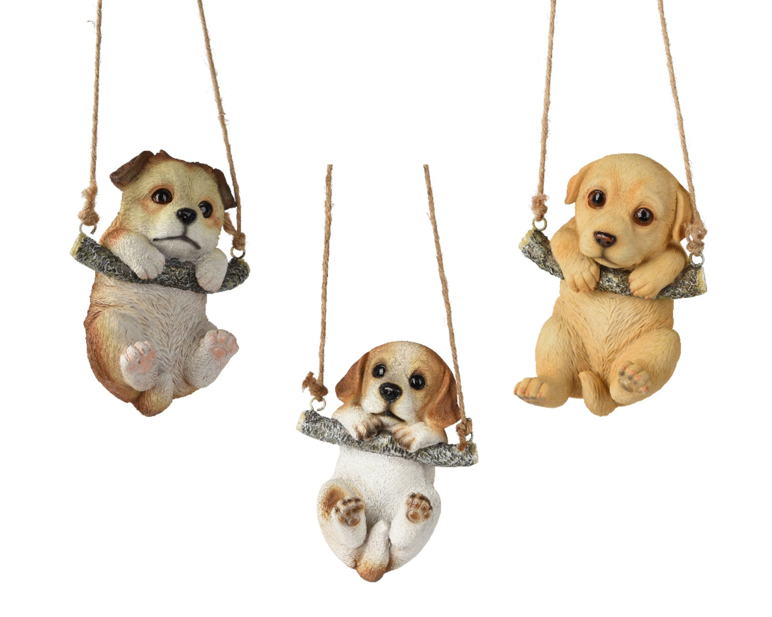 Decoris season decorations Dekofigur, Dekofigur Hündchen mit Schaukel 15cm Keramik 1 Stück sortiert