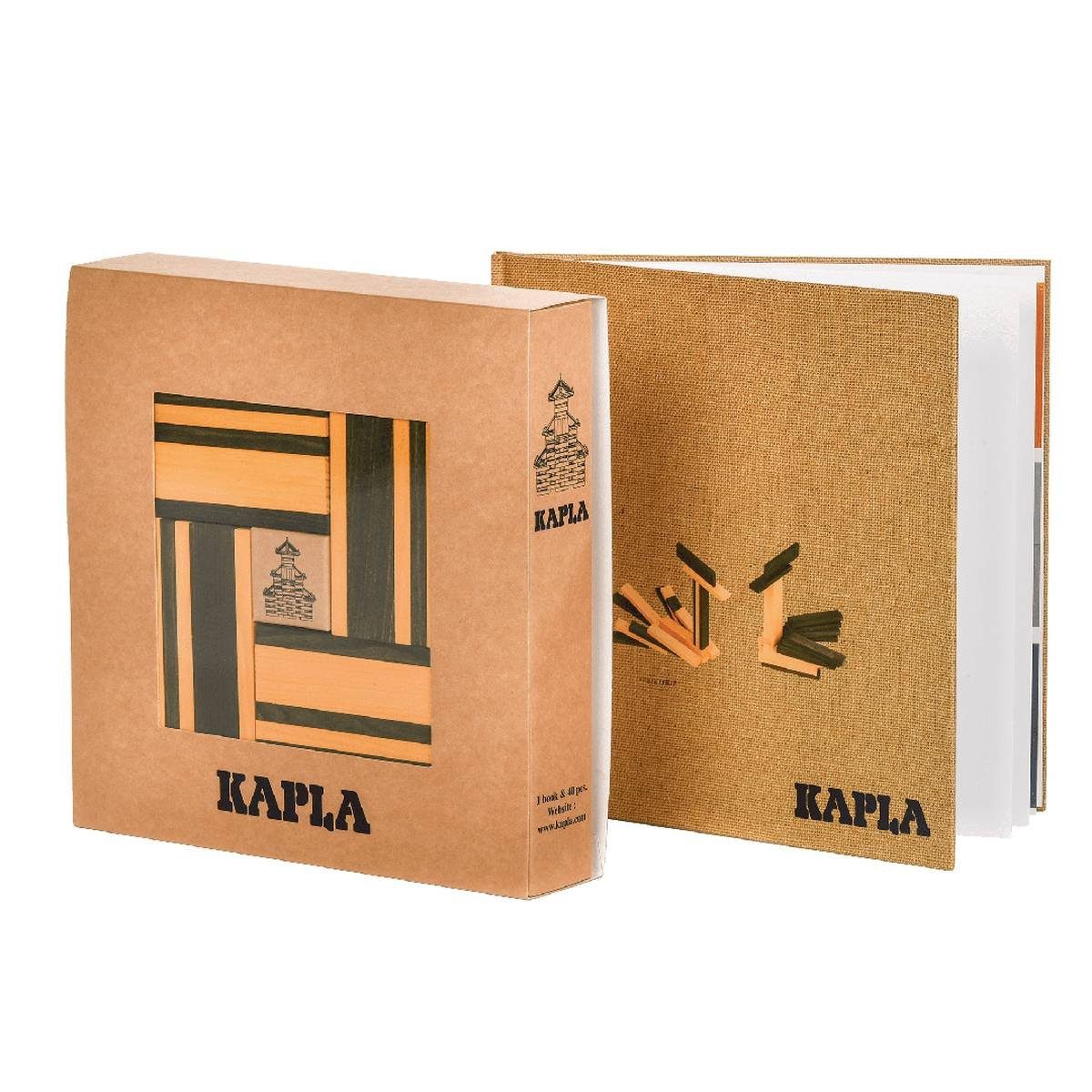 KAPLA® 40 Holzbausteine grün/gelb + Buch Pinienholz Конструктора