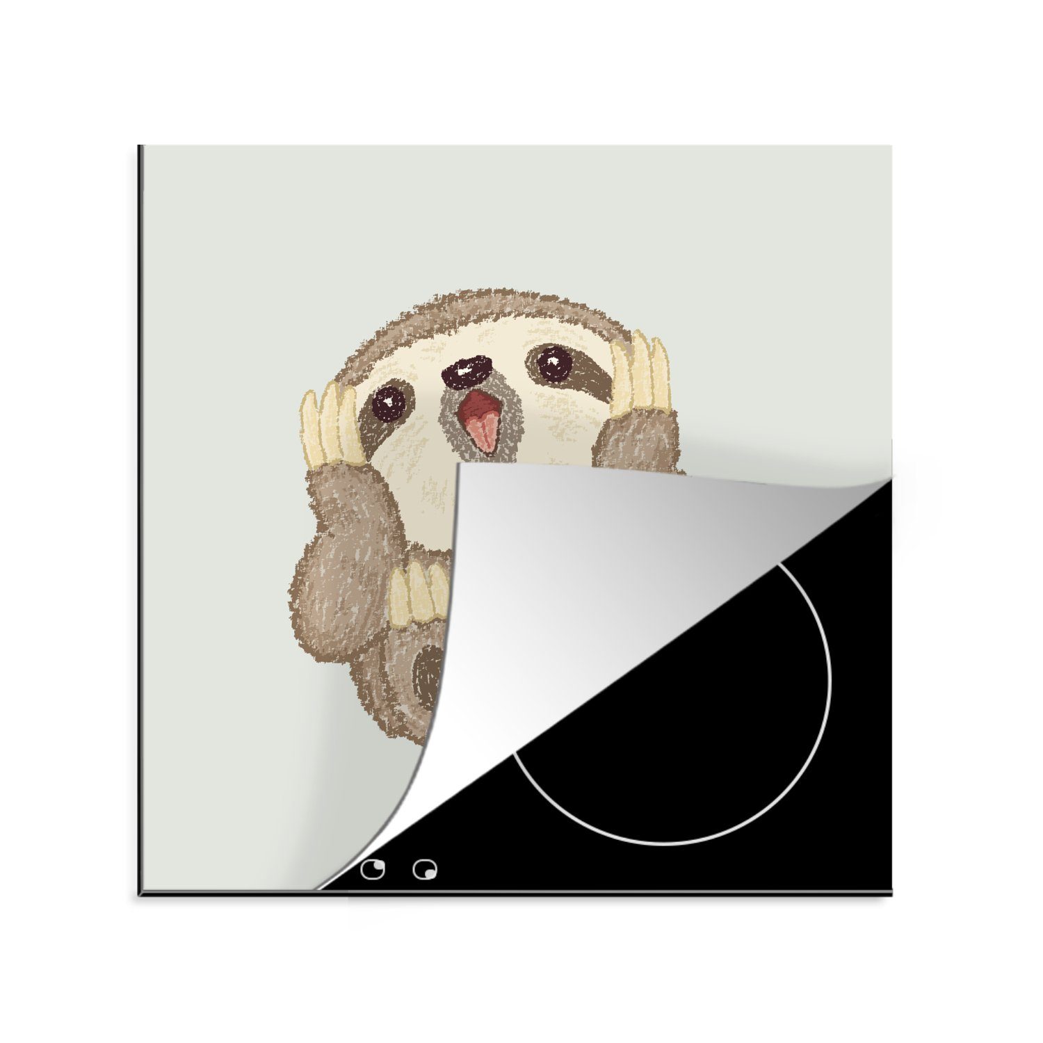 MuchoWow Herdblende-/Abdeckplatte Illustration eines Kinder, Faultiers küche Ceranfeldabdeckung, 78x78 Vinyl, (1 für cm, tlg), für überraschten Arbeitsplatte